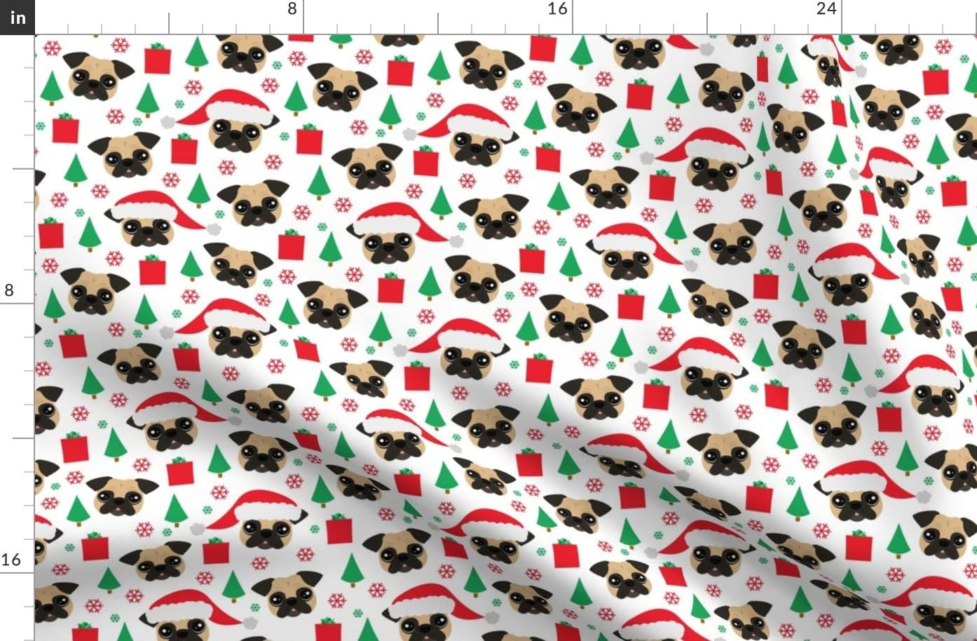 Spoonflower Fabric - Pug Christmas Dogs Snowflake Puppy Winter Printed on Organic Cotton Sateen Fabric by The Yard - Sewing Quilting Apparel Home Decor