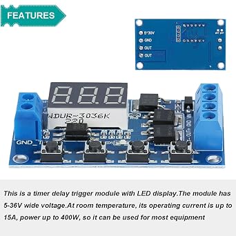 Delay Relay Module DC 5V-36V Delay Timer Module Digital LED Display Relay Board Trigger Cycle Switch with Driver 26AWG Red and Black Cable, Pack of 2