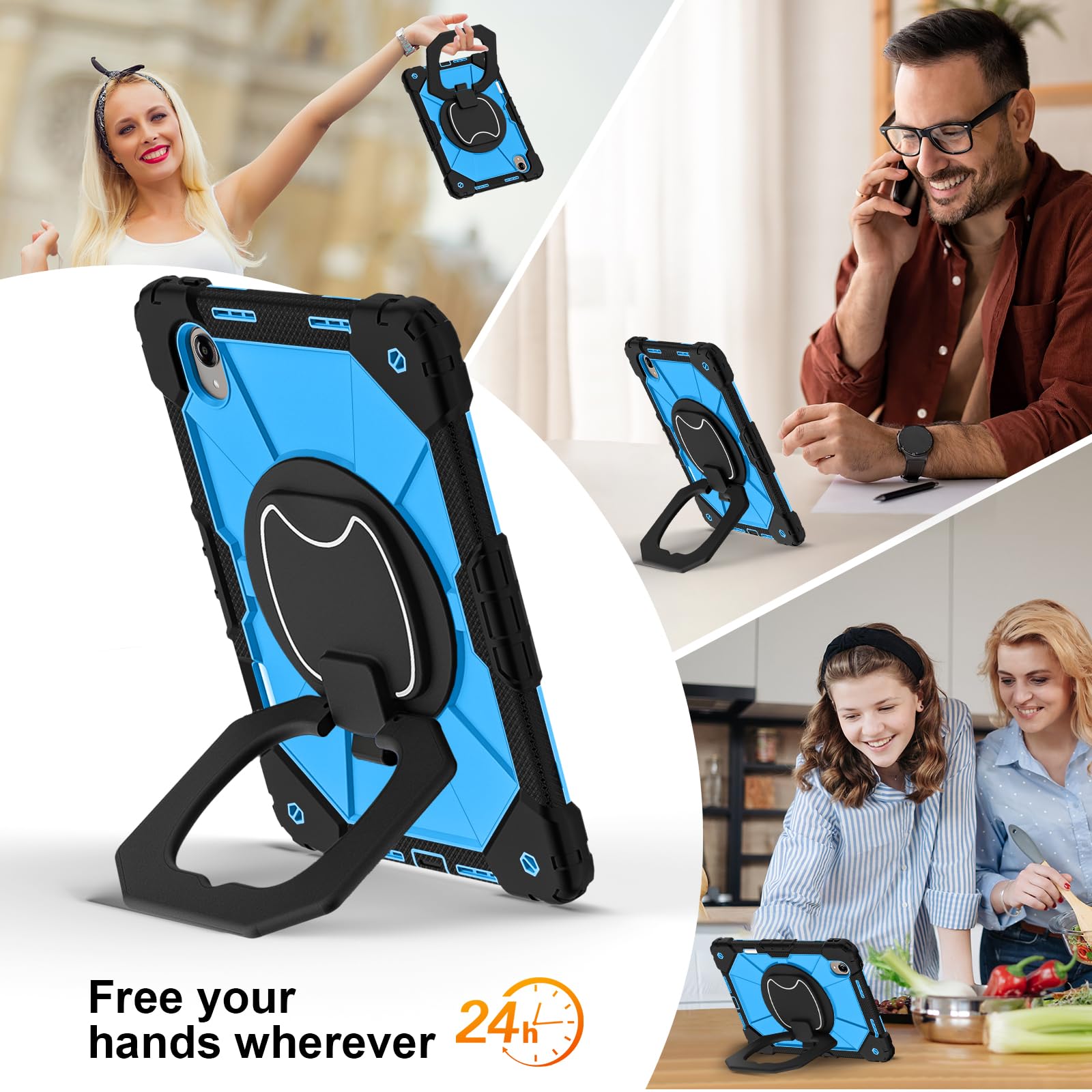 Custodia per tablet compatibile con Lenovo Idea Tab Pro GT 13", resistente agli urti, con manico a W, staffa di supporto+tracolla robusta custodia protettiva nera+blu