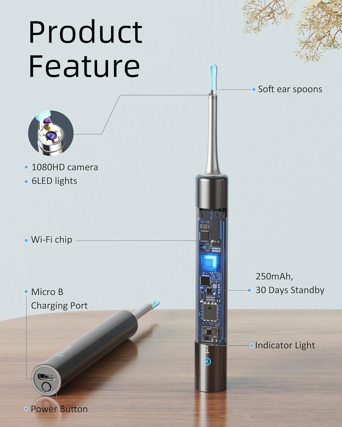 BEBIRD Ear Wax Removal, Ear Cleaner with Ear Camera, 5 Megapixels 1080P Ear Scope, Ear Picker with 6 LED Lights, Full Set Ear Wax Removal Tool with 4 Ear Scoops, Black