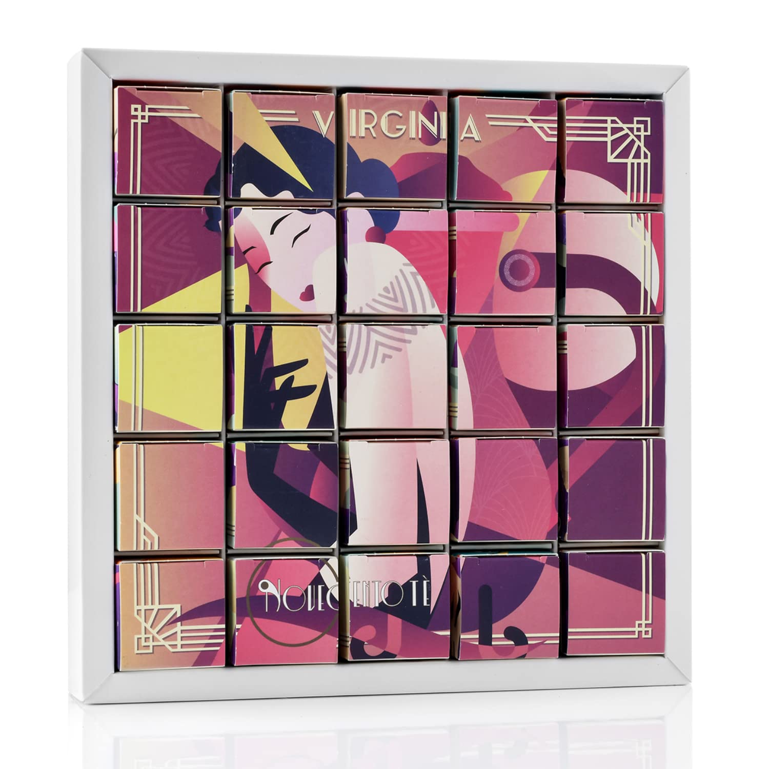 Novecento Tè Evelina - Confezione regalo per tisane, tisane assortite, 4 gusti: tè nero, tè oolong, tè verde, infuso di citronella, 25 infusi per infusione, confezione regalo per tè