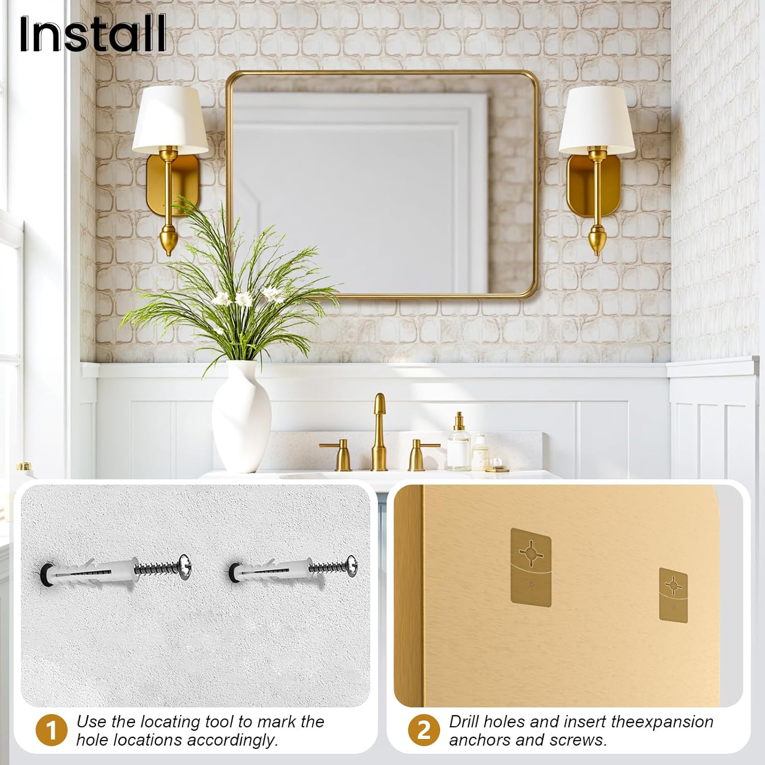 24x32 Inch Rustic Brush Gold Metal Framed Mirror, Anti-Corrosion Aluminum Vanity Mirror for Bathroom, Premium Shatterproof Glass, Perfect for Standard Vanity & High-Traffic Entryway Decor