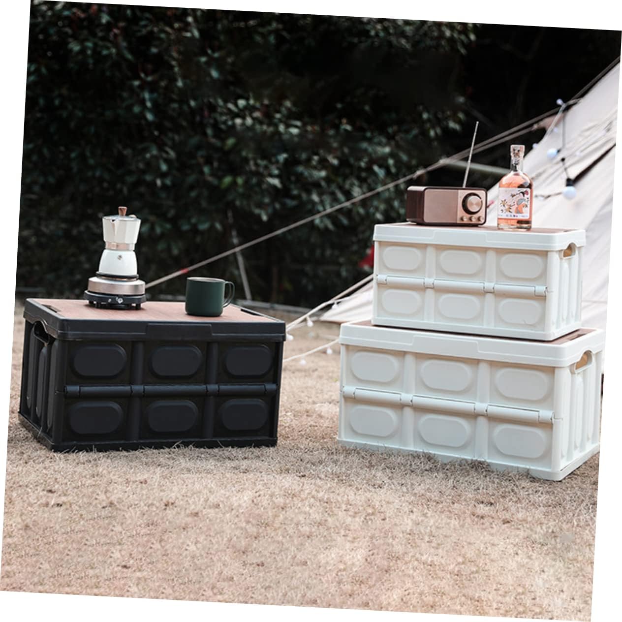 Portable Large Outdoor Storage Box with Lid Foldable Garment and Organizer Heavy Duty Sundries Container for Camping Tools and Grocery Storage