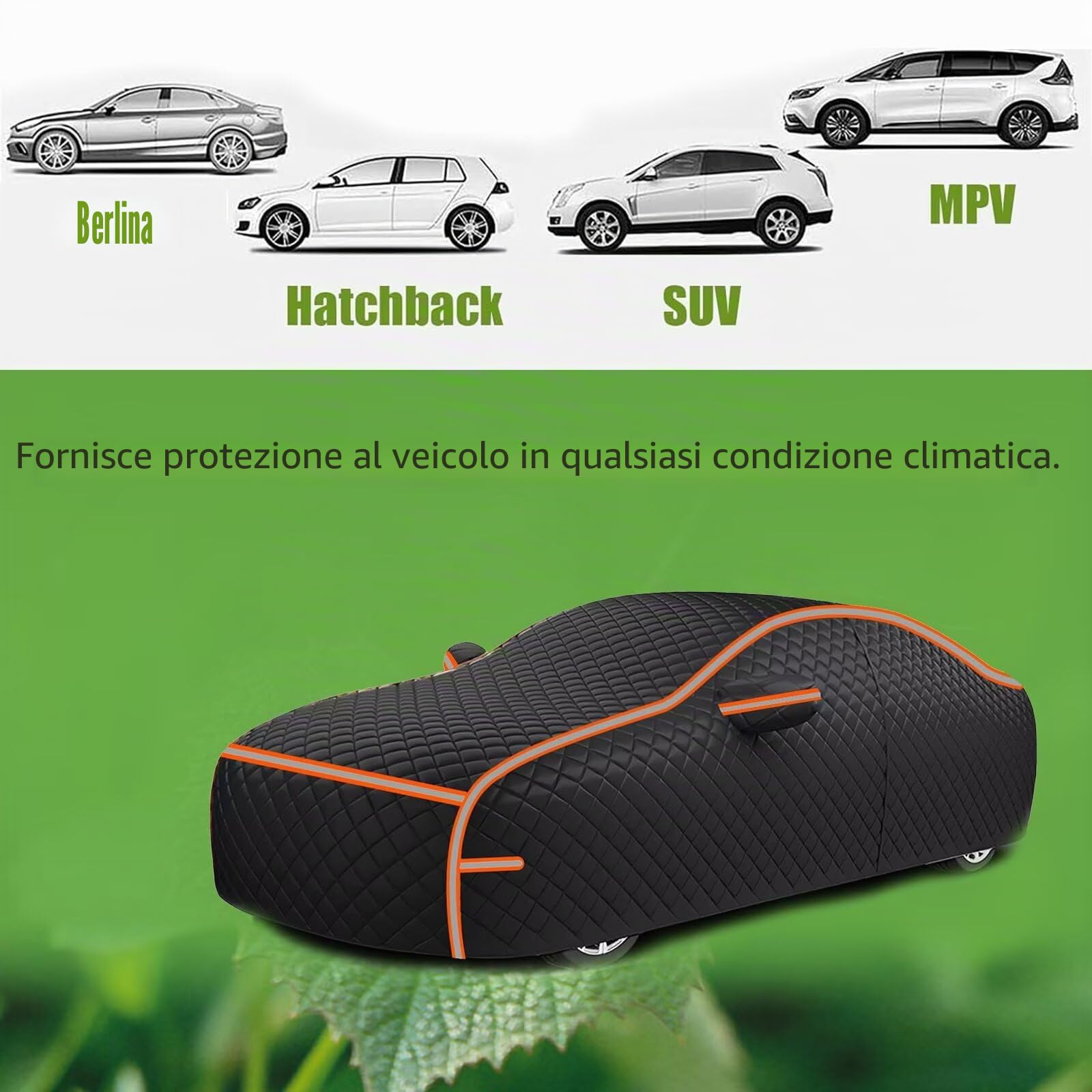 telo antigrandine per auto Compatibile con Renault Captur 2013-2026,che offre protezione dal sole, dalla neve, dalla grandine e dalla polvere,Fodera in cotone（Black orange）