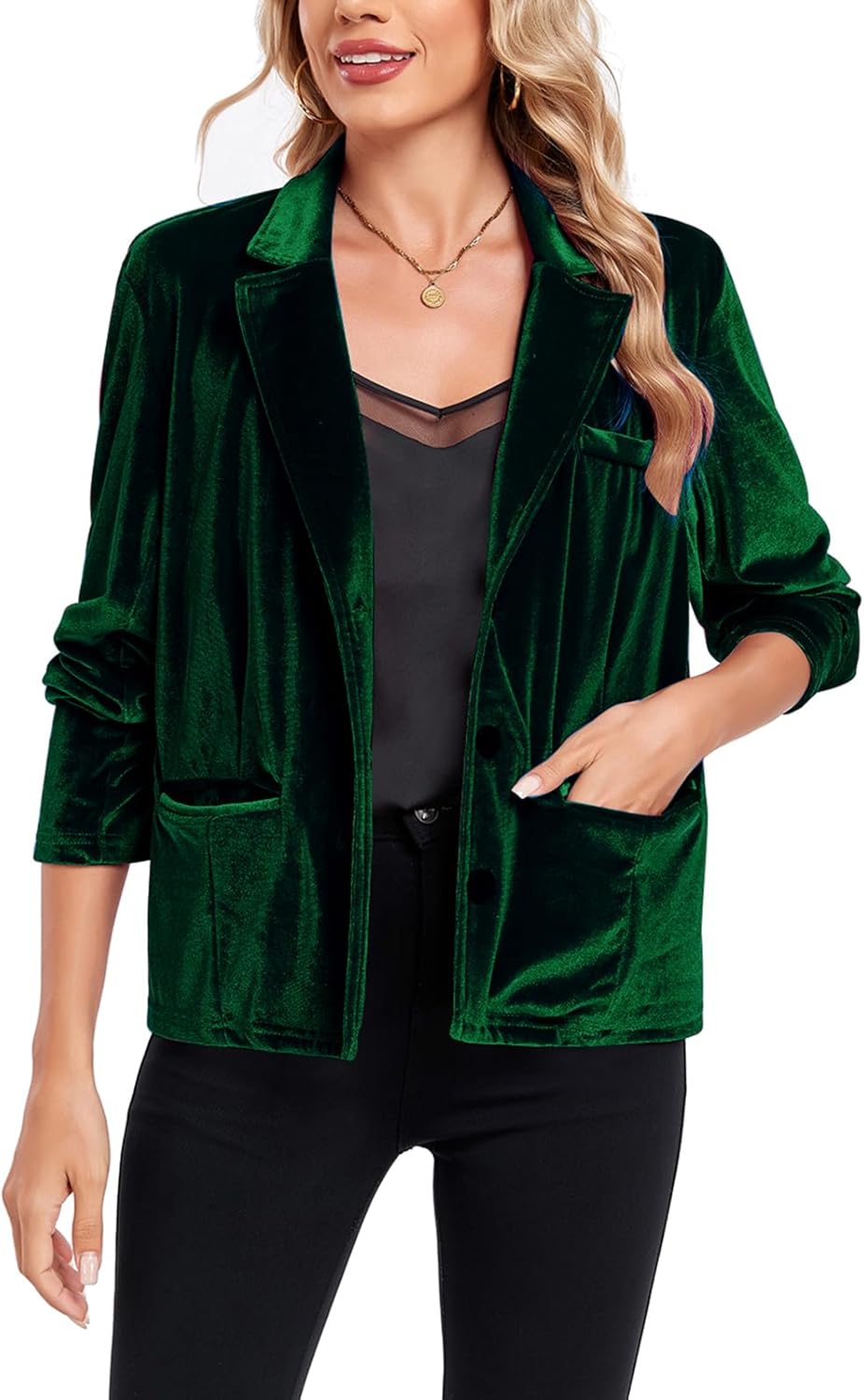MINTLIMIT Womens Velvet Blazer Long Sleeve Notched Lapel Button Jackets Vintage Blazers Jacket with Pockets - Image 3