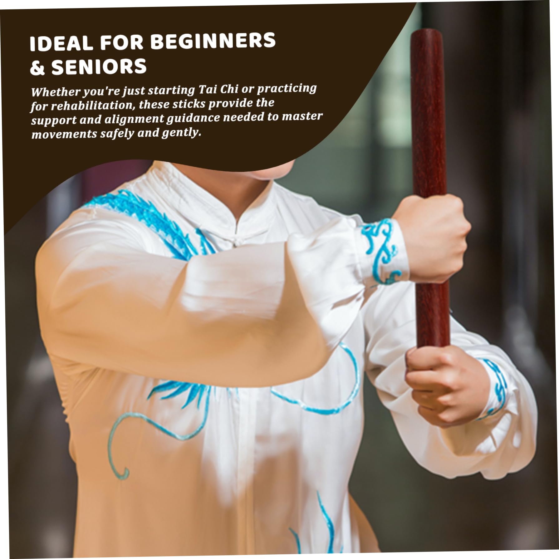 Palos de Tai Chi de Madera 15,8x1,4 Pulgadas para Principiantes Artes Marciales Fitness