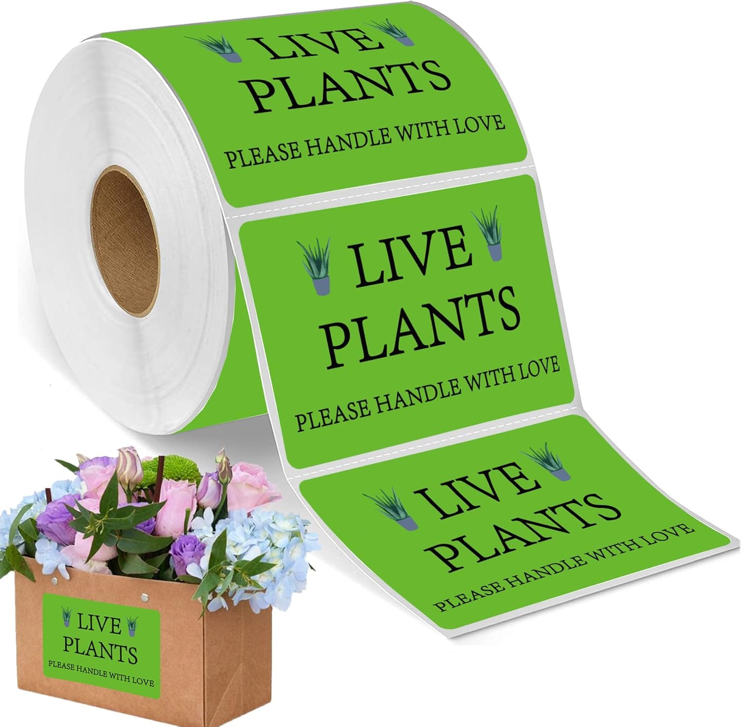300 pcs Green Live Plants Stickers Handle with Love Shipping Stickers