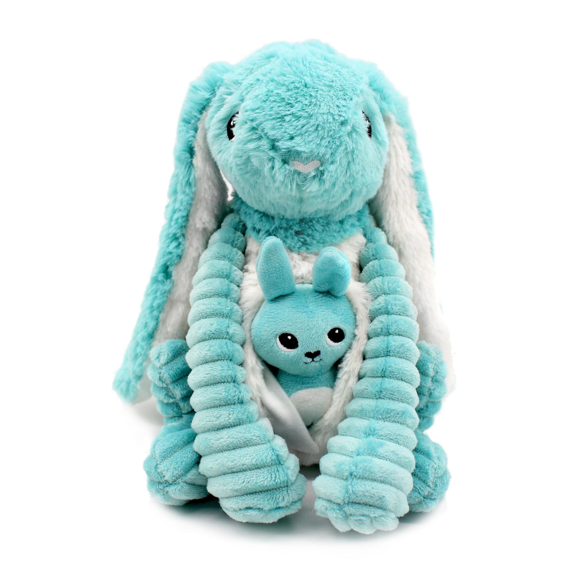 Les Déglingos Les PTIPOTOS by Pluszowa Mama Dziecko - Słodki - Prezent z okazji narodzin dziecka - TOUDOU Królik Mama & Dziecko Aqua Niebieski - 24 cm