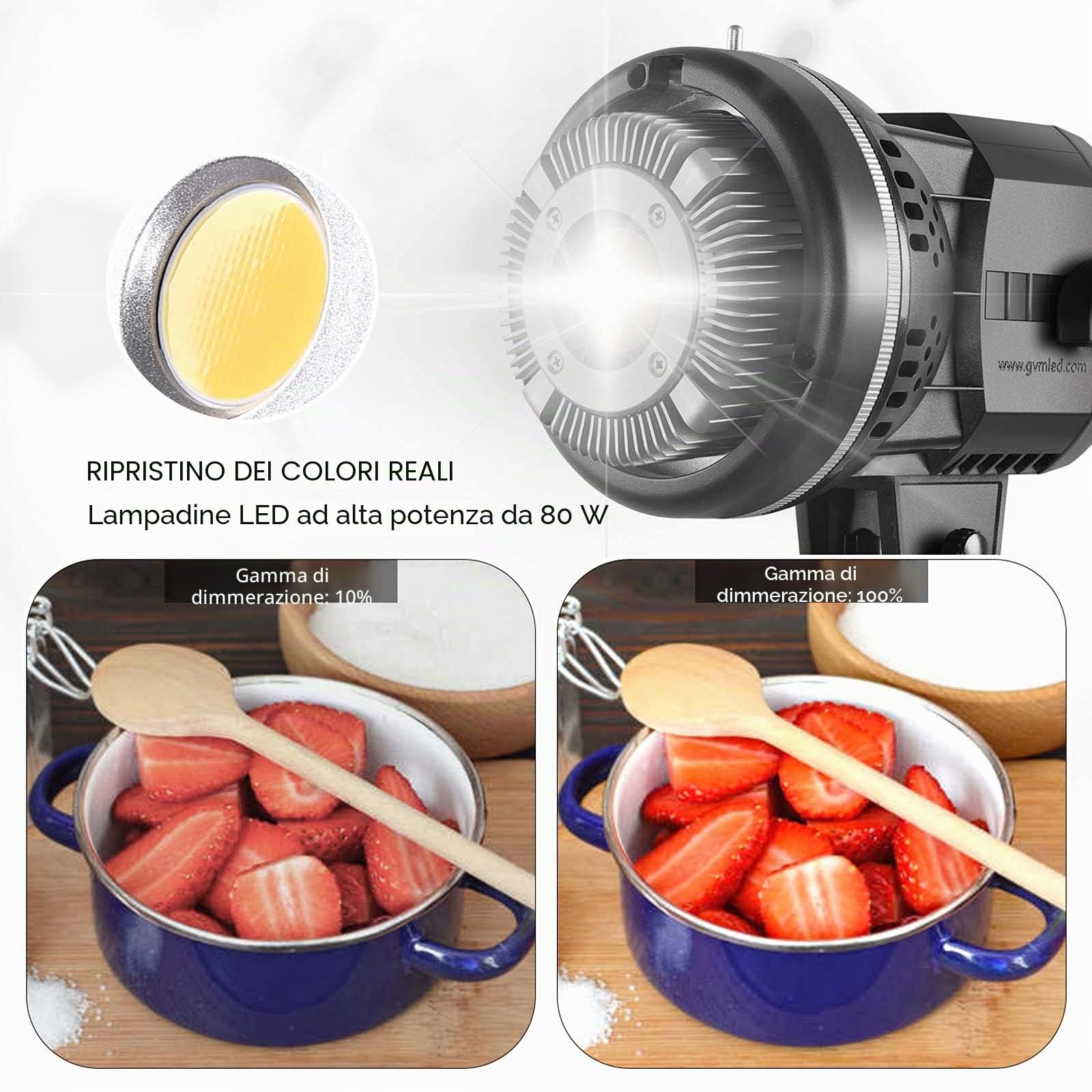 GVM 80W Luce video LED con Controllo APP, CRI97+ luce diurna, 5600K, luce LED da studio, luce fissa per video, fotografia YouTube