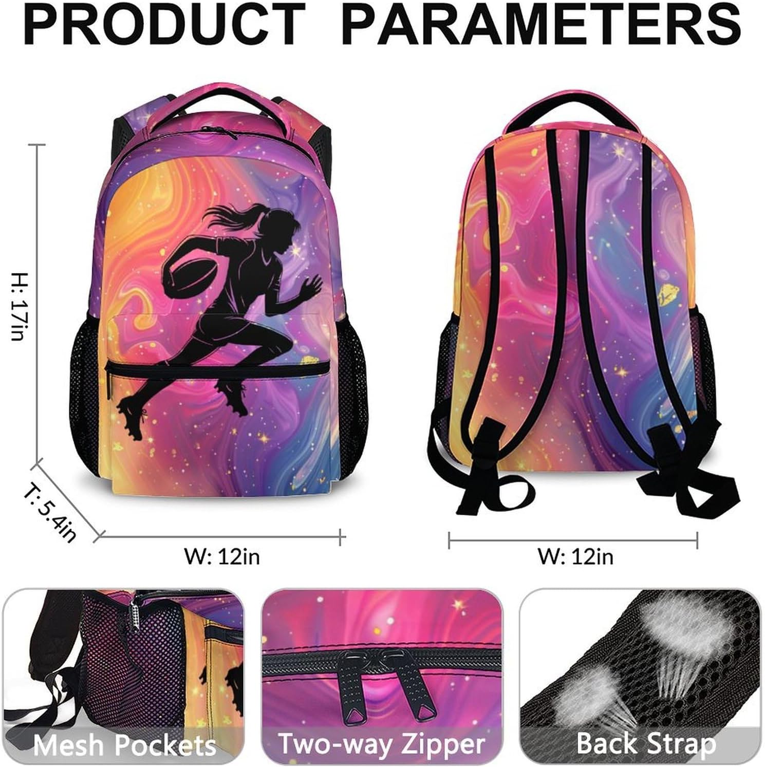 Football Backpack, School Backpack, Casual Aesthetic Schoolbag for Girls 6-9, Football Supplies, Cool 17 Inch Sports Bookbag for School Travel Camping Hiking Vacation