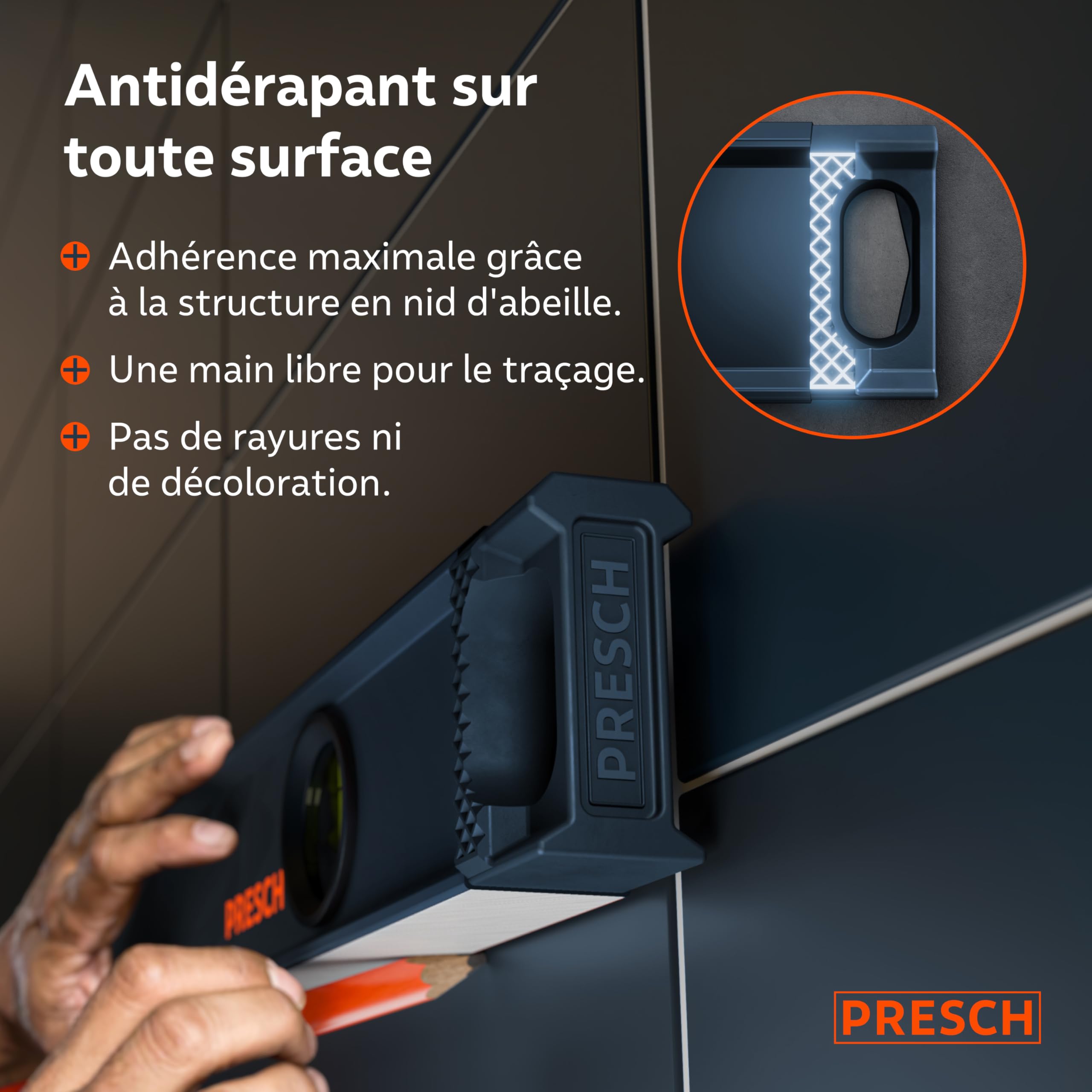 Presch Niveau à Bulle Magnétique 80cm - Fiole incassable avec pente 2% - Fenêtre de lecture verticale - Embouts antidérapants innovants - Surface de mesure précise