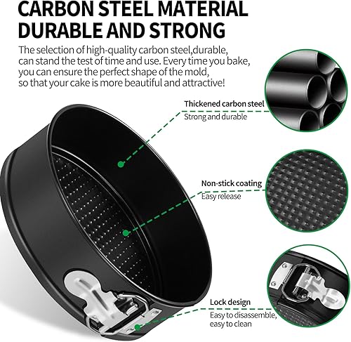 Miniatura 5 de Juego de 3 moldes para tartas de queso antiadherentes de 479 pulgadas con parte inferior extraíble, moldes redondos para hornear a prueba de fugas