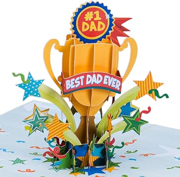 Paper Love 3D Pop Up Fathers Day Card, #1 Dad Trophy, Gift for Dad, Husband, Son & Anyone, 5" x 7" Includes Envelope & Note Tag