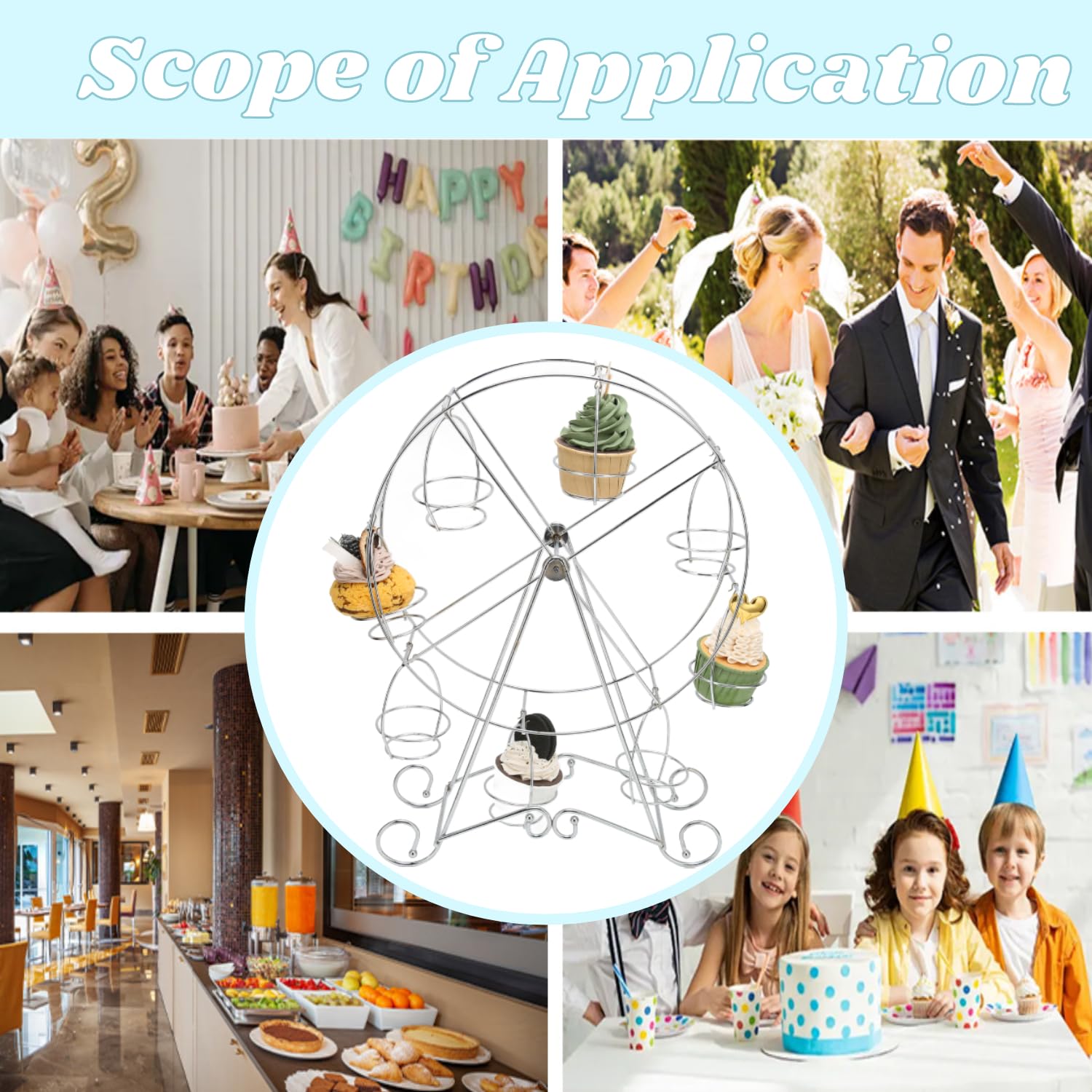 Wisecoco Alzata Per Cupcake, Espositore Per Dessert, Alzata Per Cupcake con Ruota Panoramica 8 Tazze Porta Espositore Per Dessert, Per Ristoranti Negozi di Dolci Festa a Tema