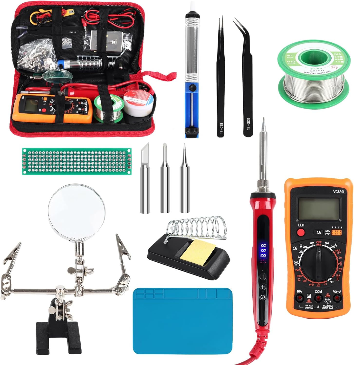 Soldering Iron Kit, 120W Soldering Tools with LCD Digital Display, 180°-500°C / 356°-932°F Adjustable Temperature, Auto Sleep, 907 Series Tips, for Electronics Repair, Jewelry, DIY Projects