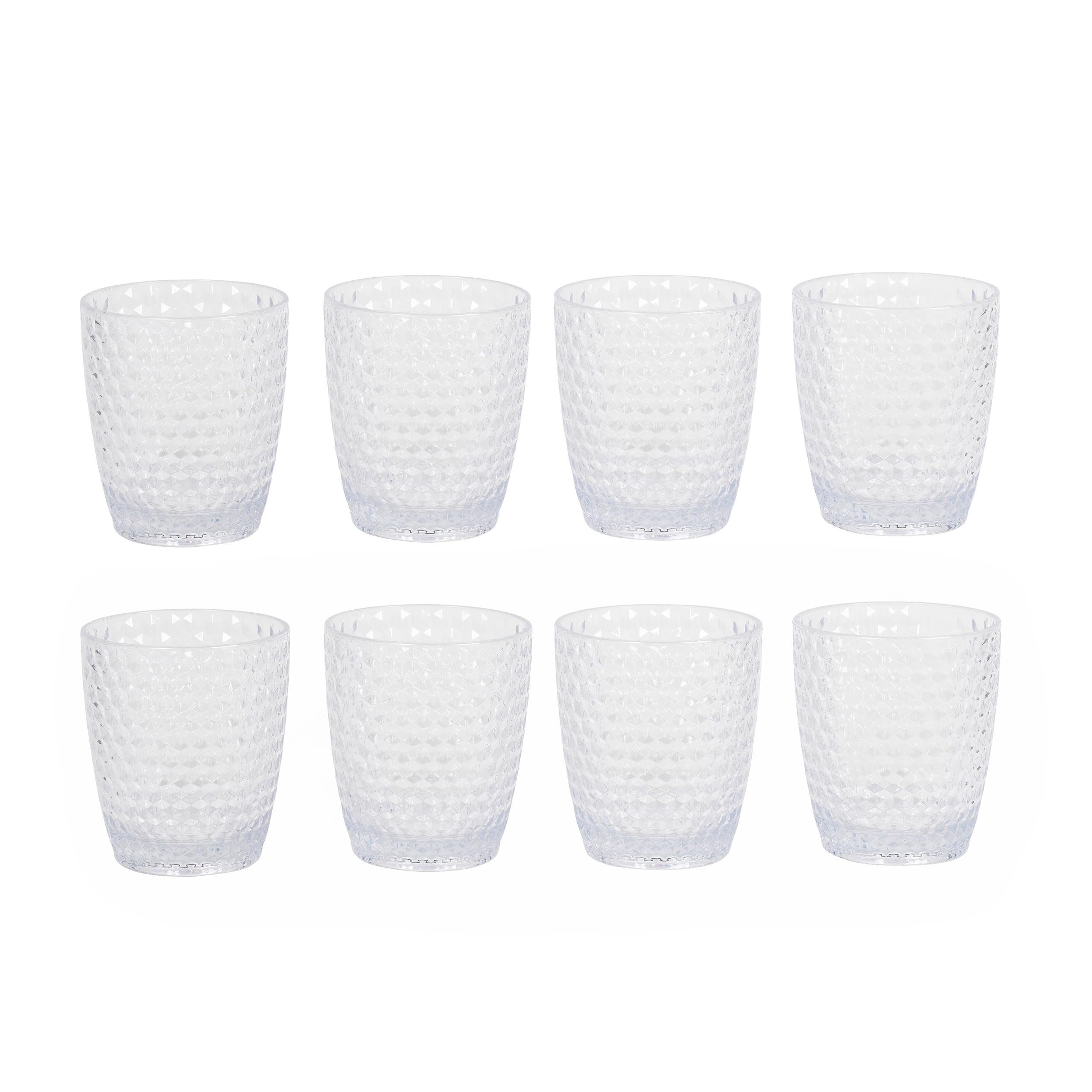 Cambridge Fete Set of 8 Plastic Tumbler Glasses – Reusable Drinking Cups, 340ml Capacity, Clear Diamond Effect BPA-Free Plastic, Picnics, Camping, BBQ, Party, Outdoor/Indoor, Hot Tubs/Pools, 8 Pack