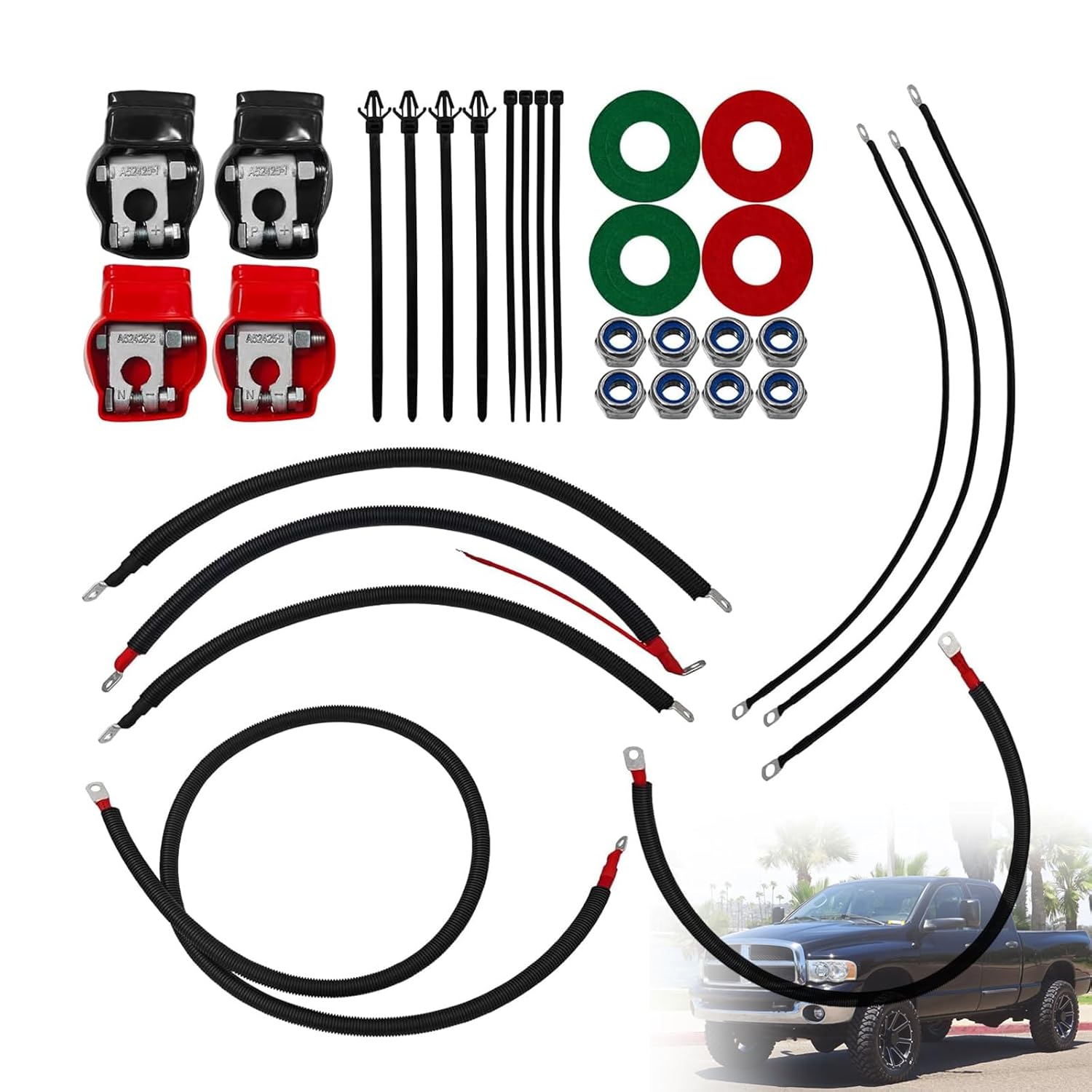 790 Battery Cable Wire Kit Compatible with 2003-2007 Dodge RAM Truck Gen 3 2500 and 3500 Models with 5.9L 24 Valve Cummins Diesel I6 Engines 2/0 Wire with 90 Degree Bend Atstarter