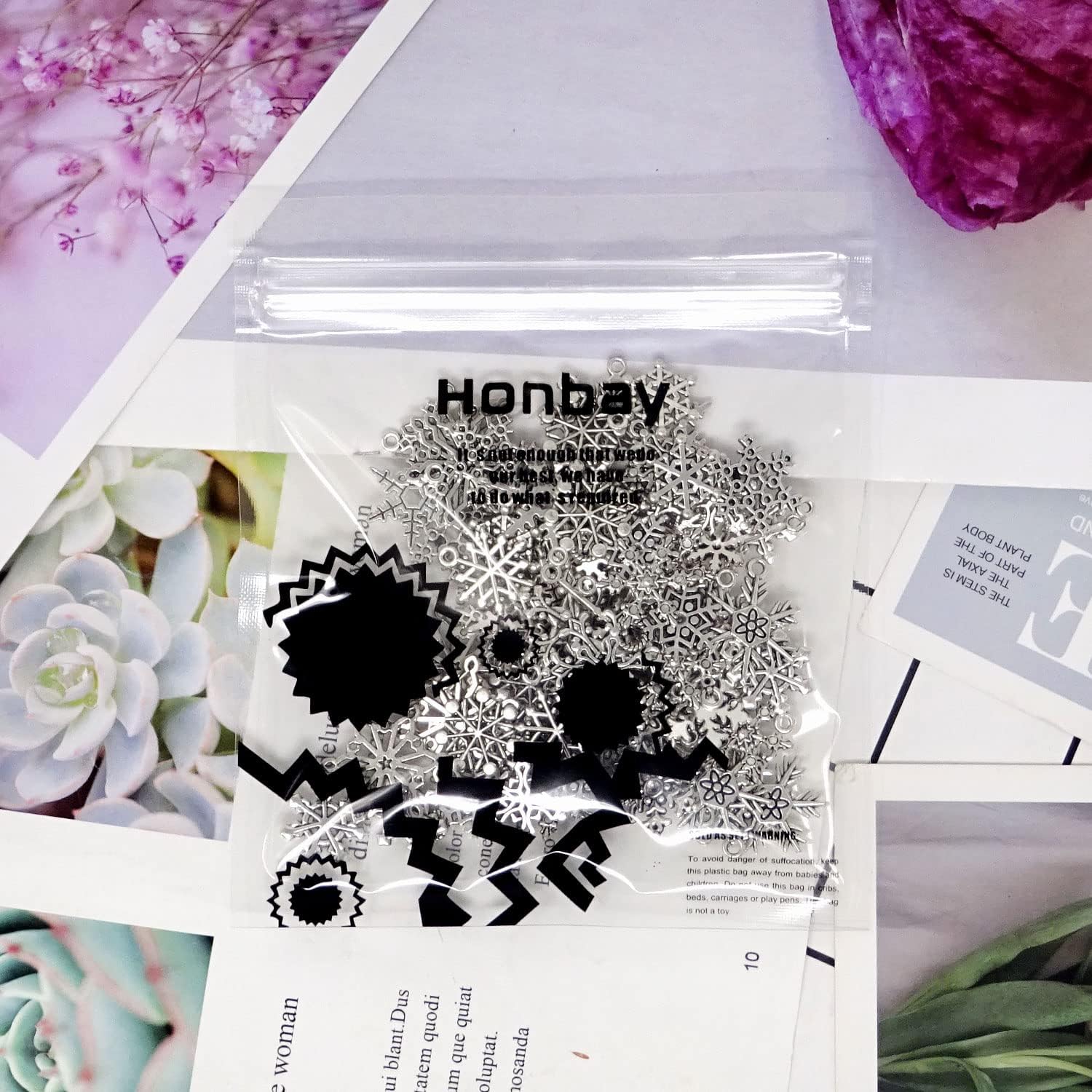 Honbay 84PCS Alloy Snowflake Charms Pendant Christmas Jewelry Findings for Earring Necklace Bracelet Keychain Crafts Making (16 Style) - Image 7