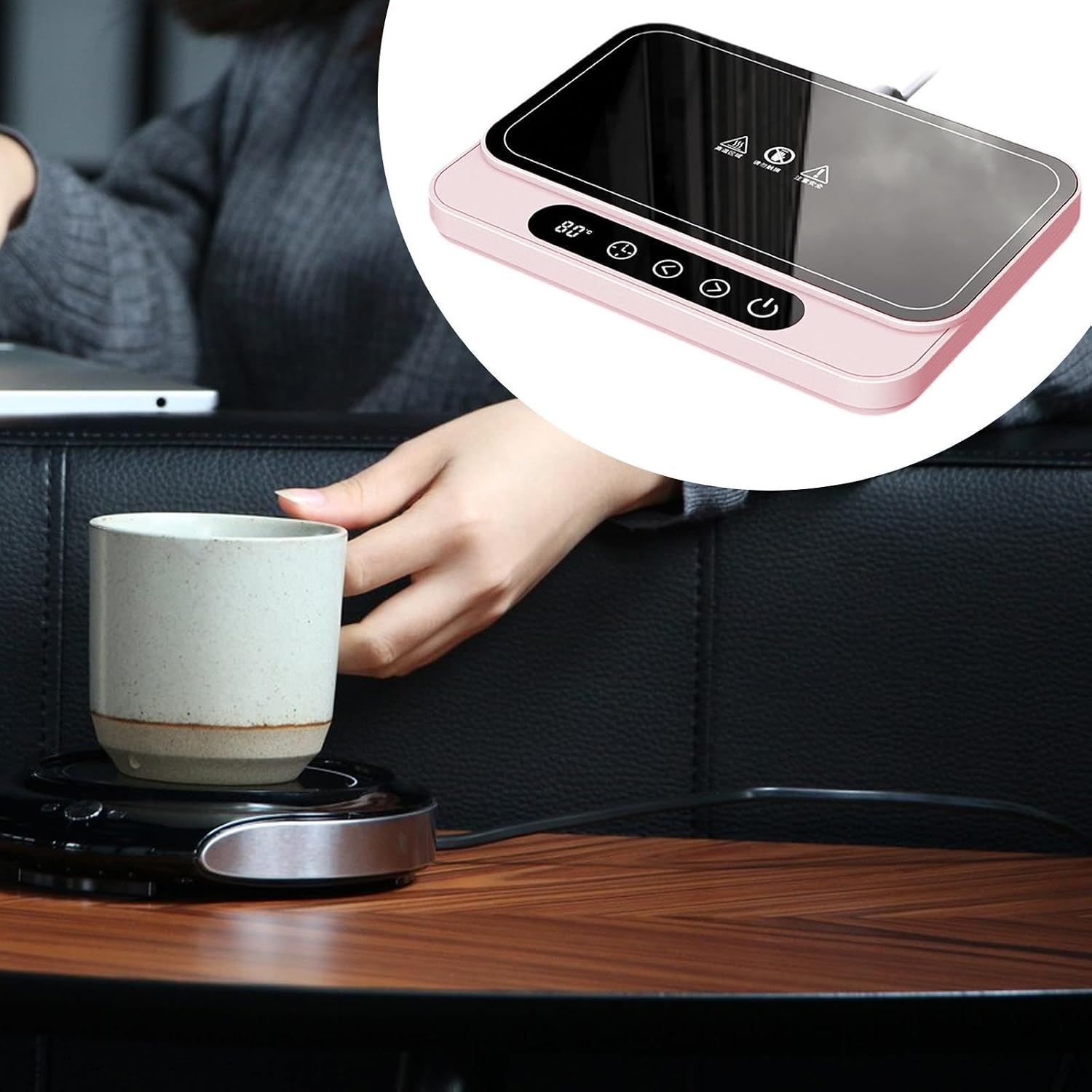 Cup Warmer Portable Digital Beverage Heater 50W Adjustable Temperature Control Electric Drink Heater Milk Warmer PP Material Auto Shut Off Suitable Fo