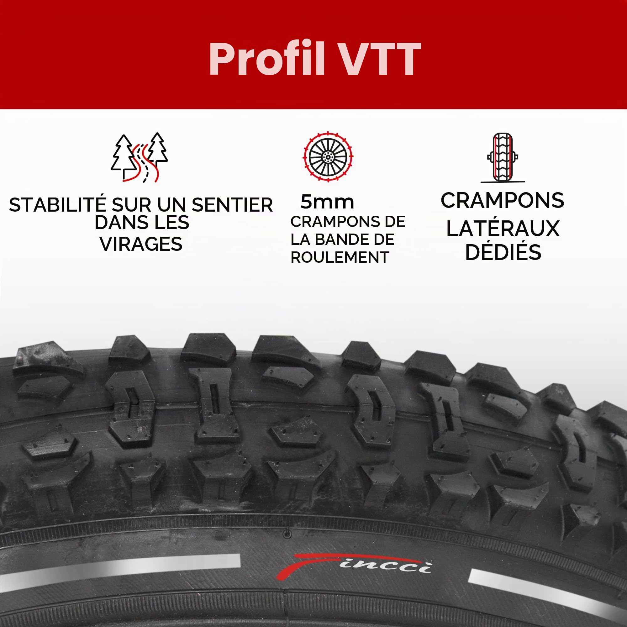 Fincci Pneus Réfléchissant VTT 26 x 1.95 Pouces - Paire Pliable Tire Vélo 50-559 avec 2X Chambre à Air de Valve Schrader 48mm pour Montagne, Hybrid Vélo, Electrique Bicyclette - Un Paquet de 2