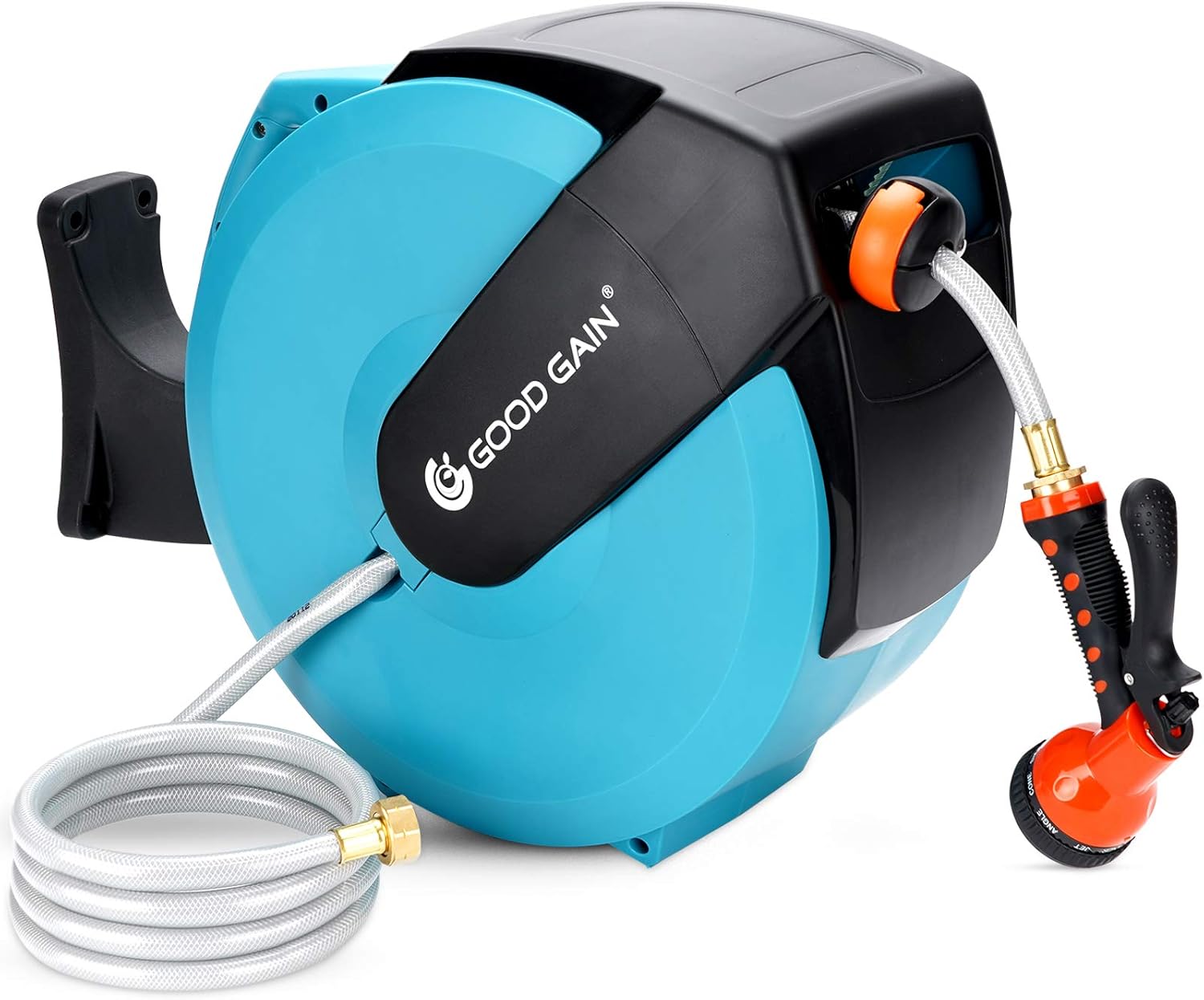 Garden Hose Reel Wall Mounted 1/2" x 82 ft, Hose Winder 9 Function Sprayer Gun,Any Length Lock/180 Degree Pivot,Watering Solution for Backyard,Garden,Car Washing (BLUE) … : Patio, Lawn & Garden