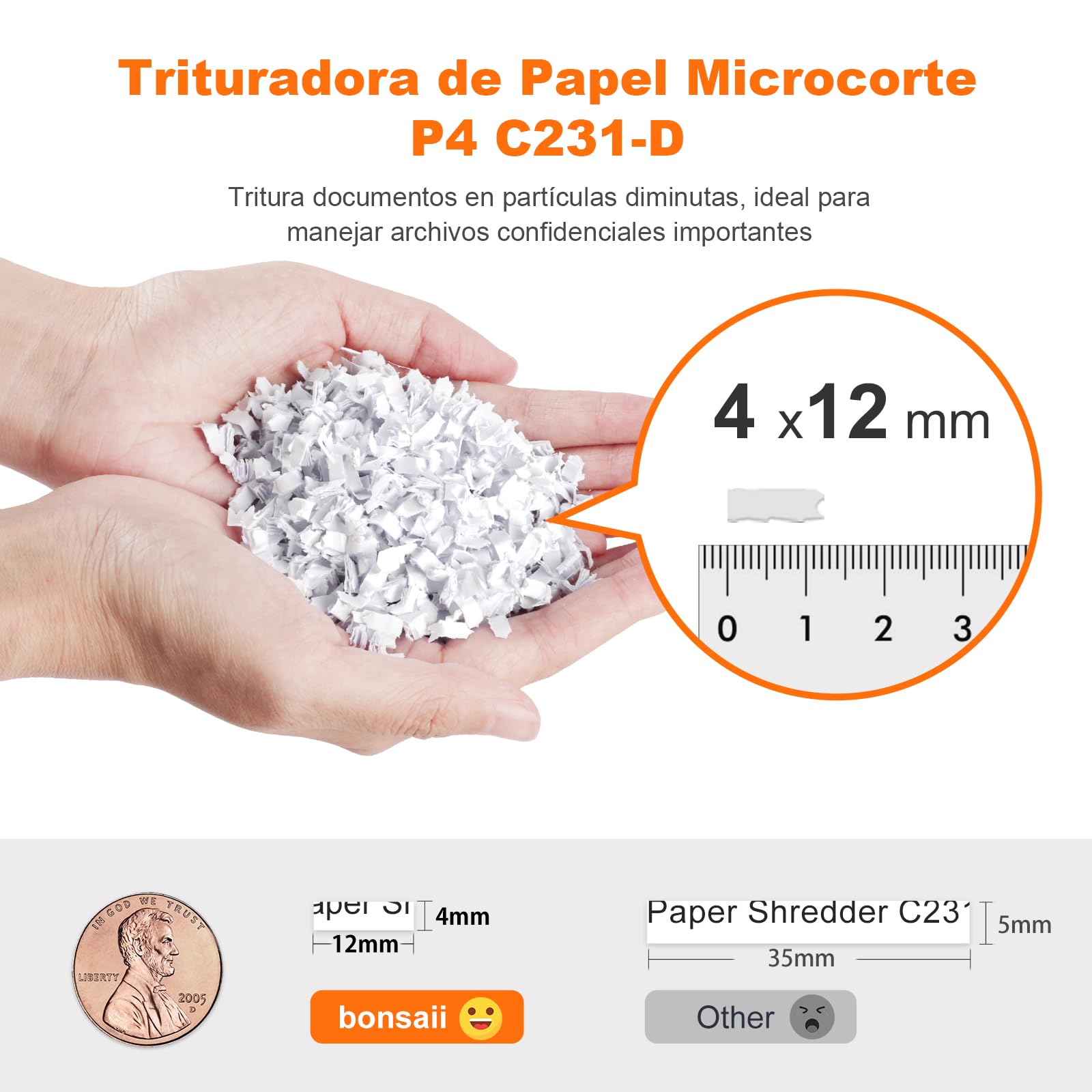 Bonsaii Destructora de Papel 100 Hojas Auto-Feed, Microcorte P-4 | Antiatasco, 30 min continuo, depósito 16 L, silencioso, para hogar y oficina, C231-D