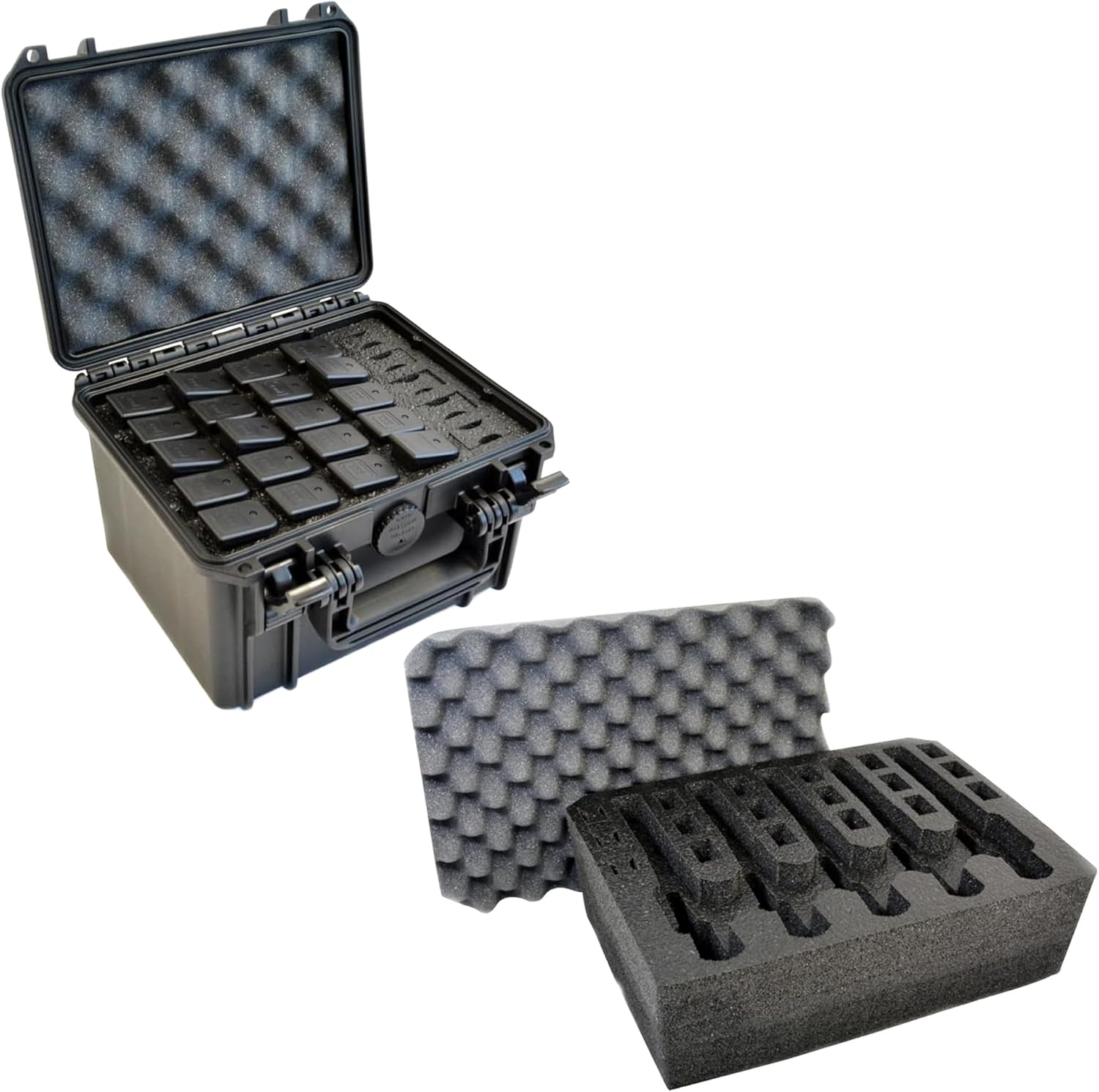 MyCaseBuilder 5 Pistol 18 Magazine Storage Foam Insert & 25 Pistol Magazine Hard Case Bundle