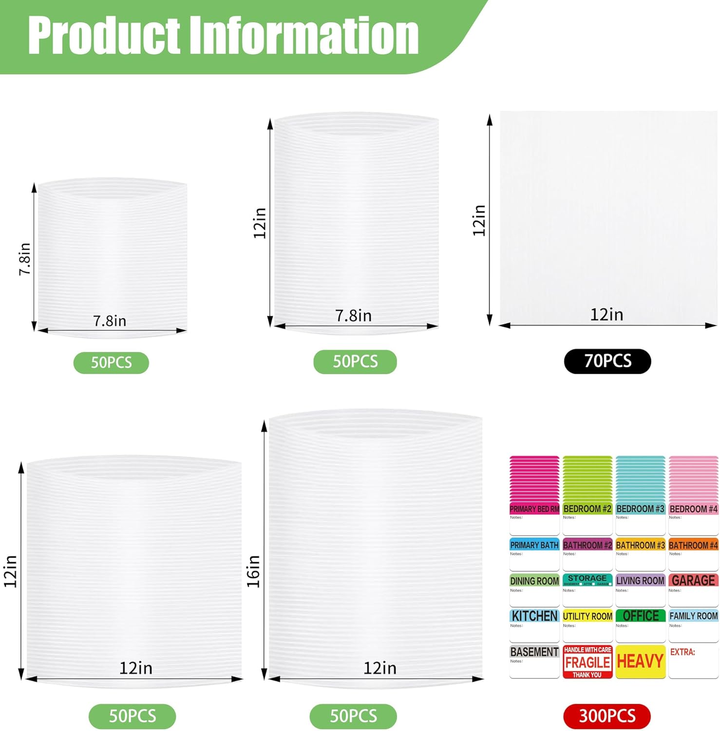 570pcs Moving Packing Supplies Kit: 270 Foam Pouches & Sheets in 4 Sizes (16x12", 12x12", 12x7.8", 7.8x7.8") Plus 300 Moving Labels. Cushion Foam Pouch Wrap for Shipping, Storage & Fragile Items