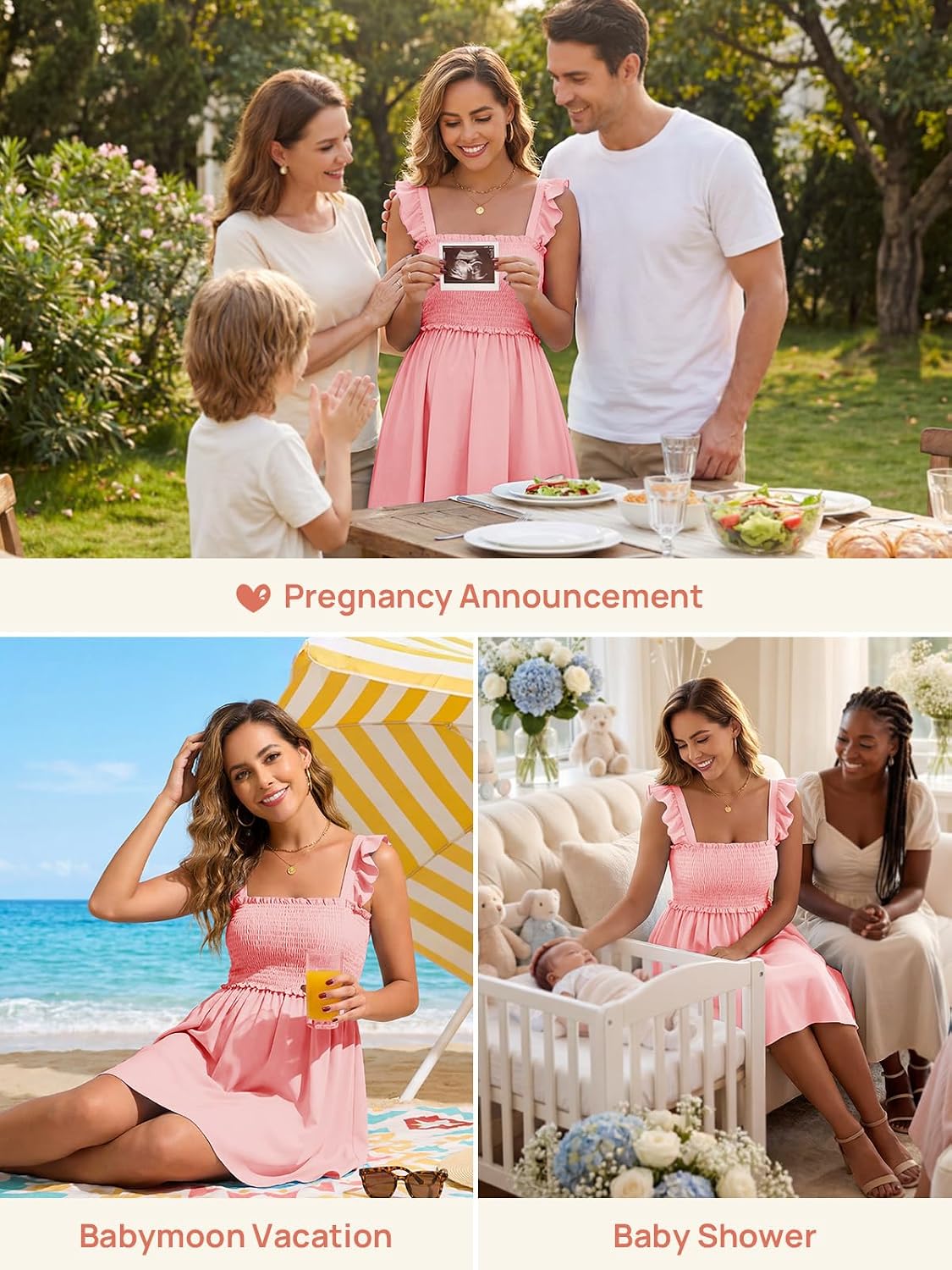 Summer Mae Smocked Maternity Swim Dress One Piece Swimsuit with Built-in Pockets Bottom Ruffle A Line Pregnancy Bathing Suit