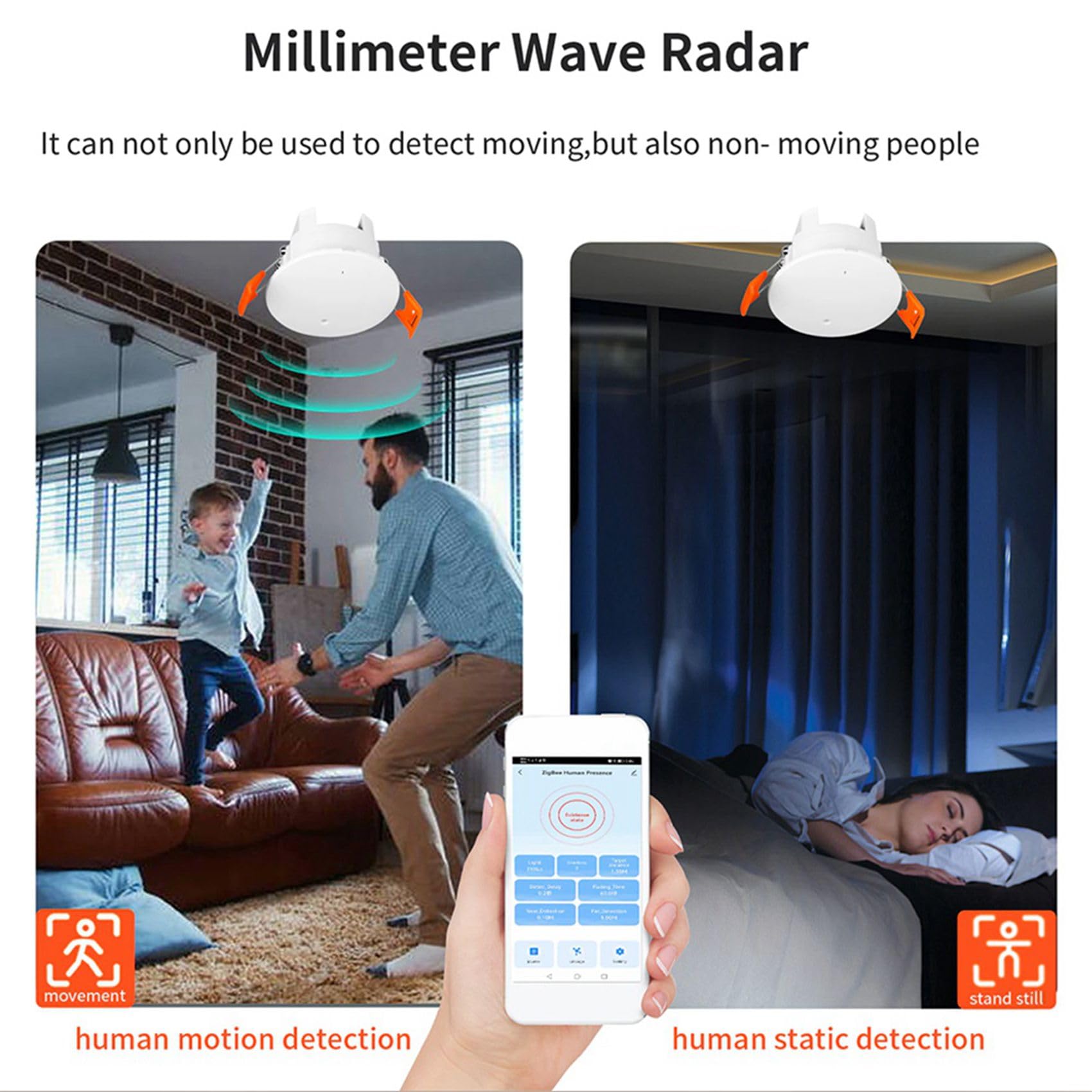 2X Sensor de Presencia Tuya ZigBee mmWave con Detección de Radar de Microondas Luminancia Sensor de Movimiento PIR Celling Mount