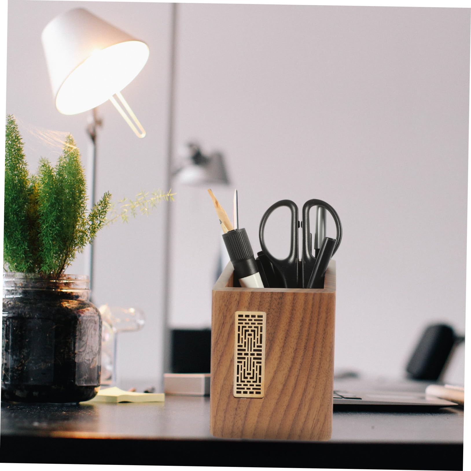 Stiftehalter und Büro im für Desktop Dekoration Japanischen Stil Schlichter Großer Kapazität mit kratzfest eleganter Schreibtisch Organizer aus Schwarzem Walnussholz