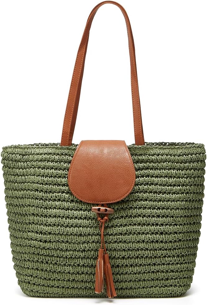 Summer hand-woven straw shoulder bags for women large beach tote.