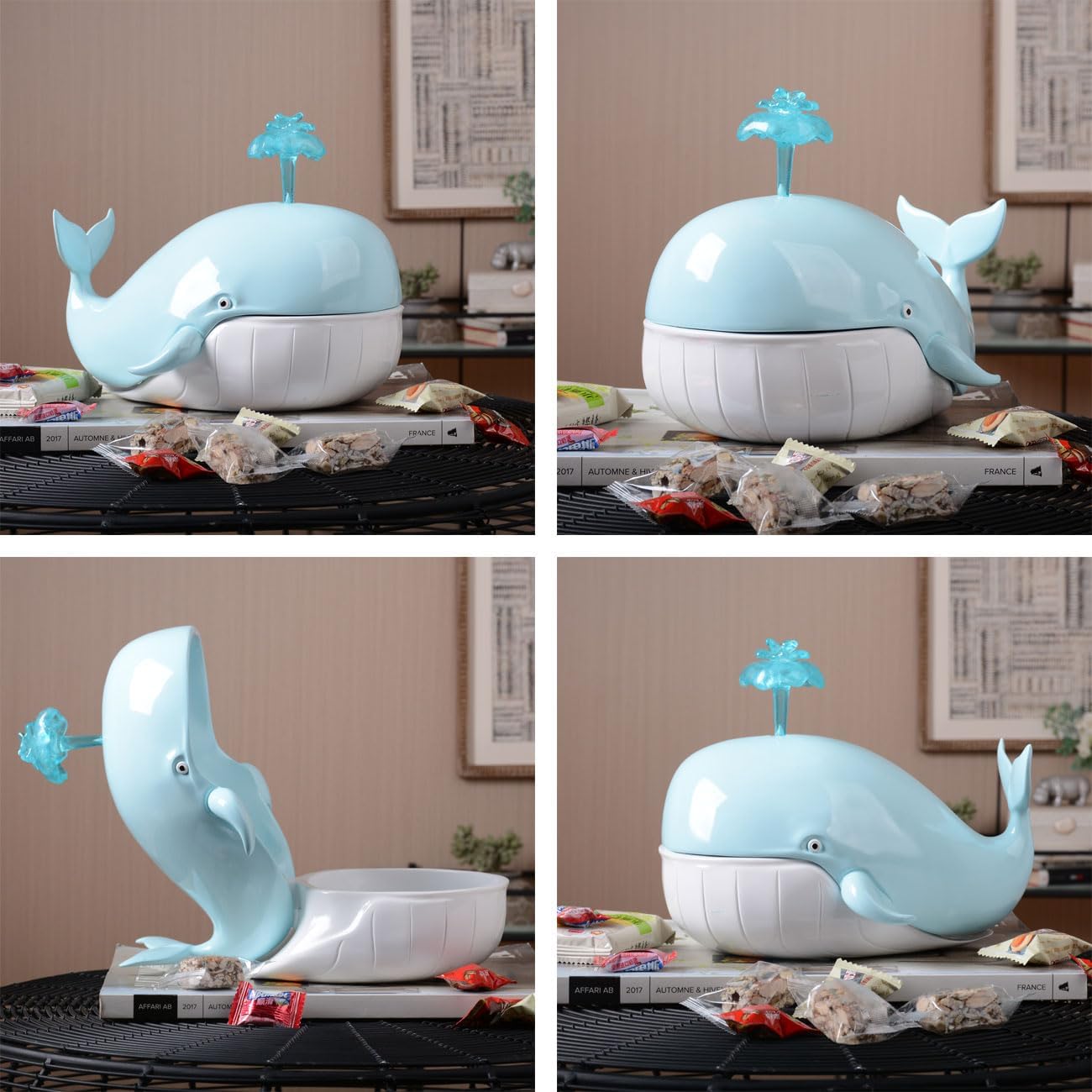 HAUCOZE Whale Candy Dish Cookie Jar Storage Statue Modern Home Decor Sculpture Table Centerpiece Gift for Living Room Blue 9.1 Inch