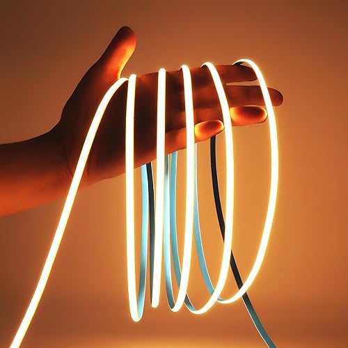 Tira de luces LED COB de 24 V, 16.4 pies, cinta LED ultra estrecha de 0.197 in 3000 K con 3840 LED, RA90 CRI sin puntos, cinta LED flexible para