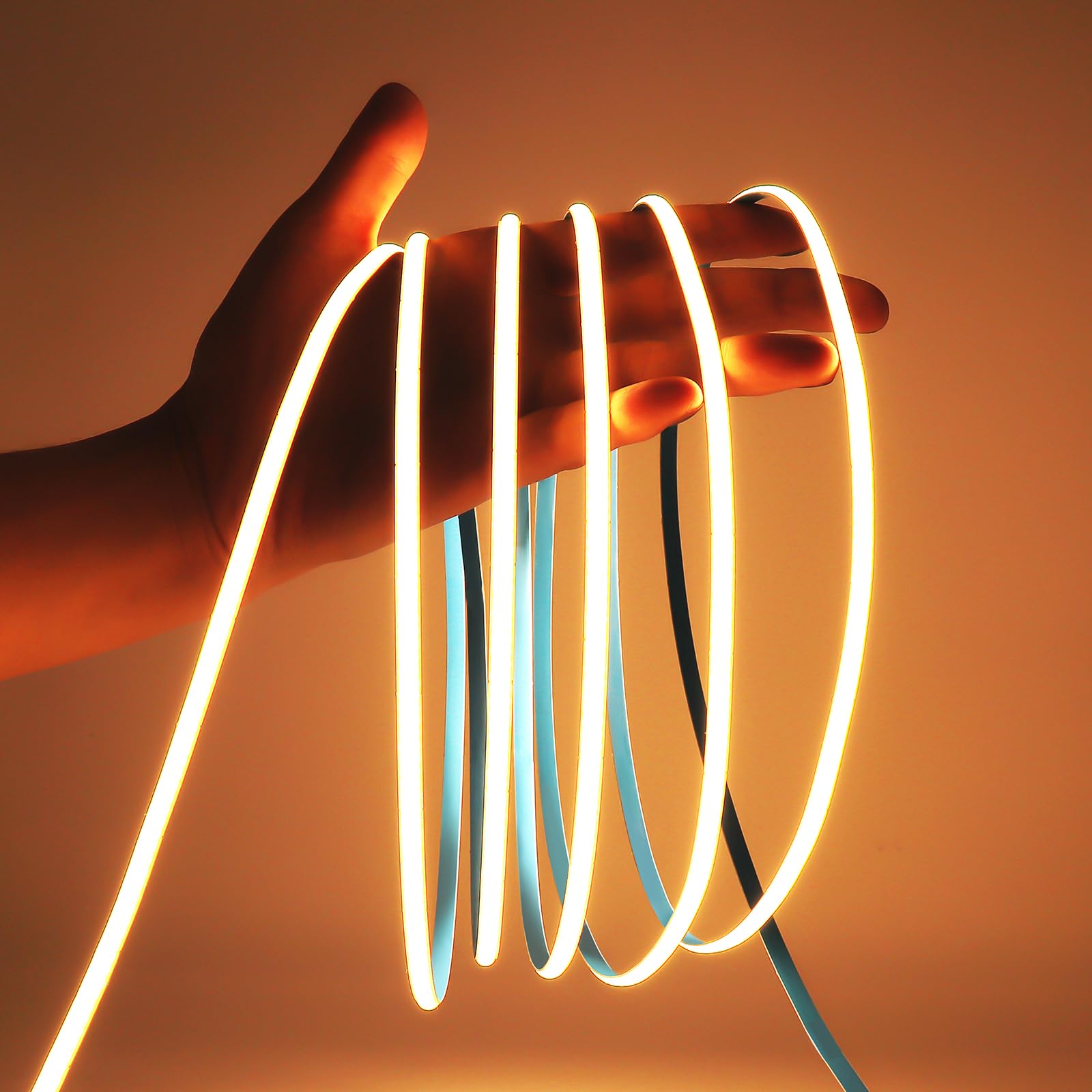 5m 12V COB LED Streifen 5mm 400LED/m 5m Warmweiß 3000K CRI>90 ultradünn dimmbar flexible Lichtleiste Innenbeleuchtung für Küche Regal Schlafzimmer DIY Deko Lichtband (ohne Netzteil und Controller)