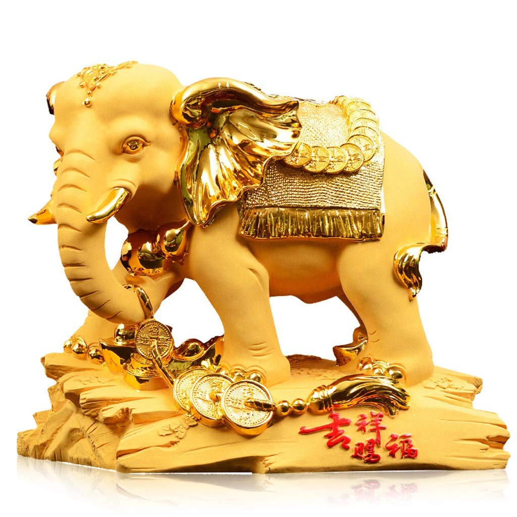 Estatuas de Feng Shui Oro Feng Shui Elefante Riqueza Suerte Estatua/Figura, Mejor estreno de una casa de felicitación Regalo Estatua de Riqueza