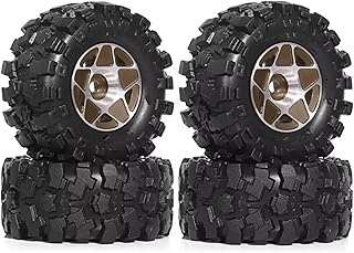 Rc Crawler Ruedas Juego Compatible Con TRX4M Para SCX24 AX24 Para FCX24 1/18 1/24 Coches RC Pieza De Actualización Coche Trepador 57Mm 1,0 Pulgadas Juego De Neumáticos De Rueda De Metal Beadlock(Brown
