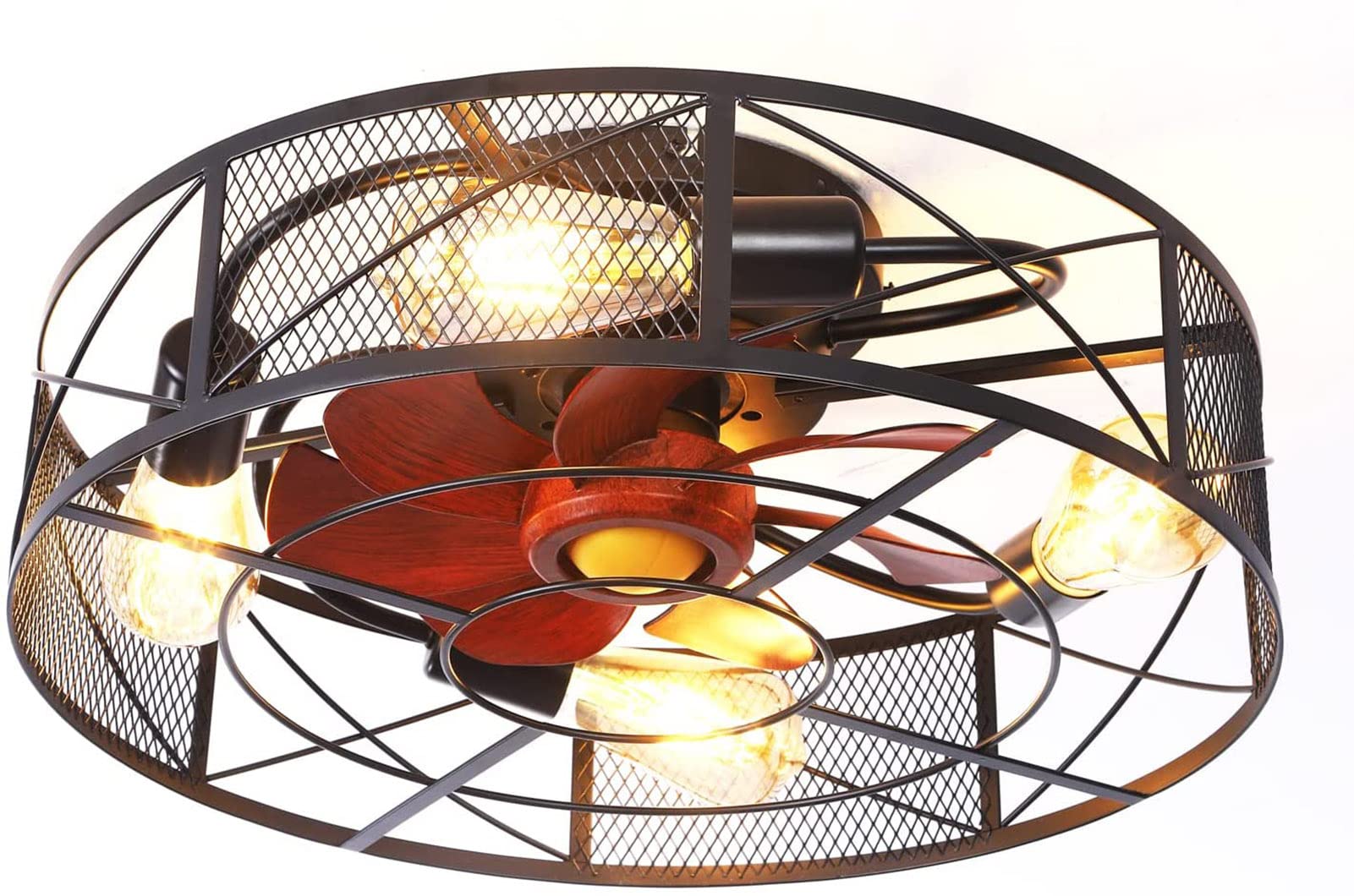 Ventilateur de plafond réversibles noir à cage industrielle avec télécommande et 6 vitesses