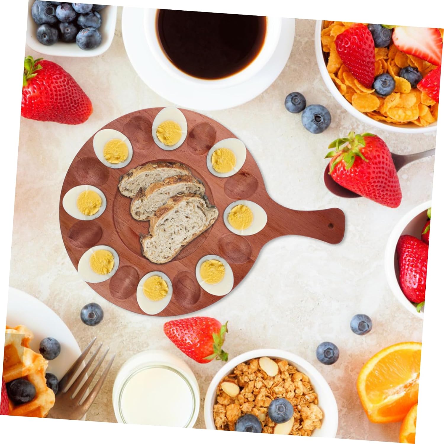 Wooden Egg Tray Soft Boiled Egg Holder Deviled Serving Plate Double-sided Dessert Plate Reusable Storage
