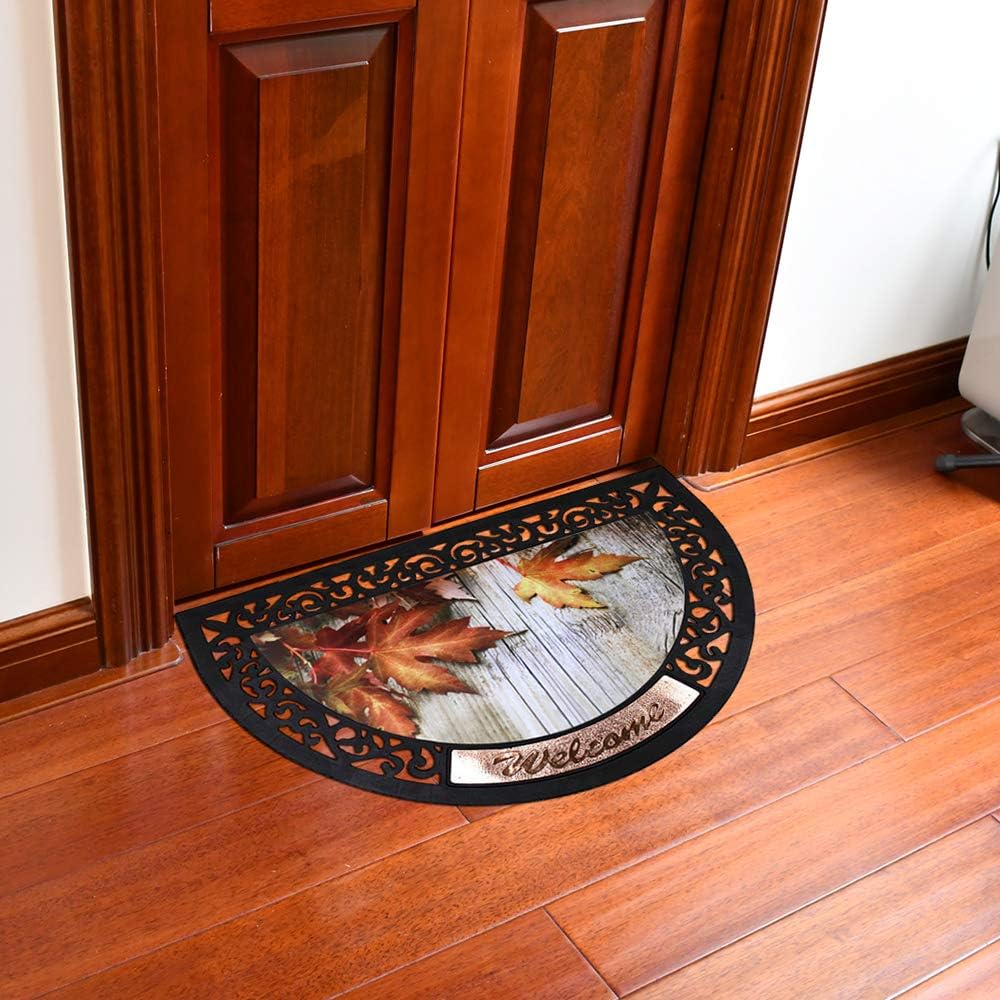 Maple Leaves Print Doormat Half Round Door Mat for Front Door Non-Slip Welcome Entrance Way Rug Indoor Decorative Floor Mat Low-Profile Easy Clean (20x31 inches, Maple Leaves)