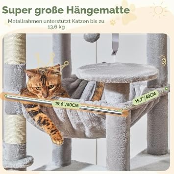 Taoqimiao MS045W XXL Cat Tree for Large Cats 183 cm Sturdy Cat Scratching Board Multi-storey Easy Assembly Large Platform Cat House Hammock 5 Scratching Columns