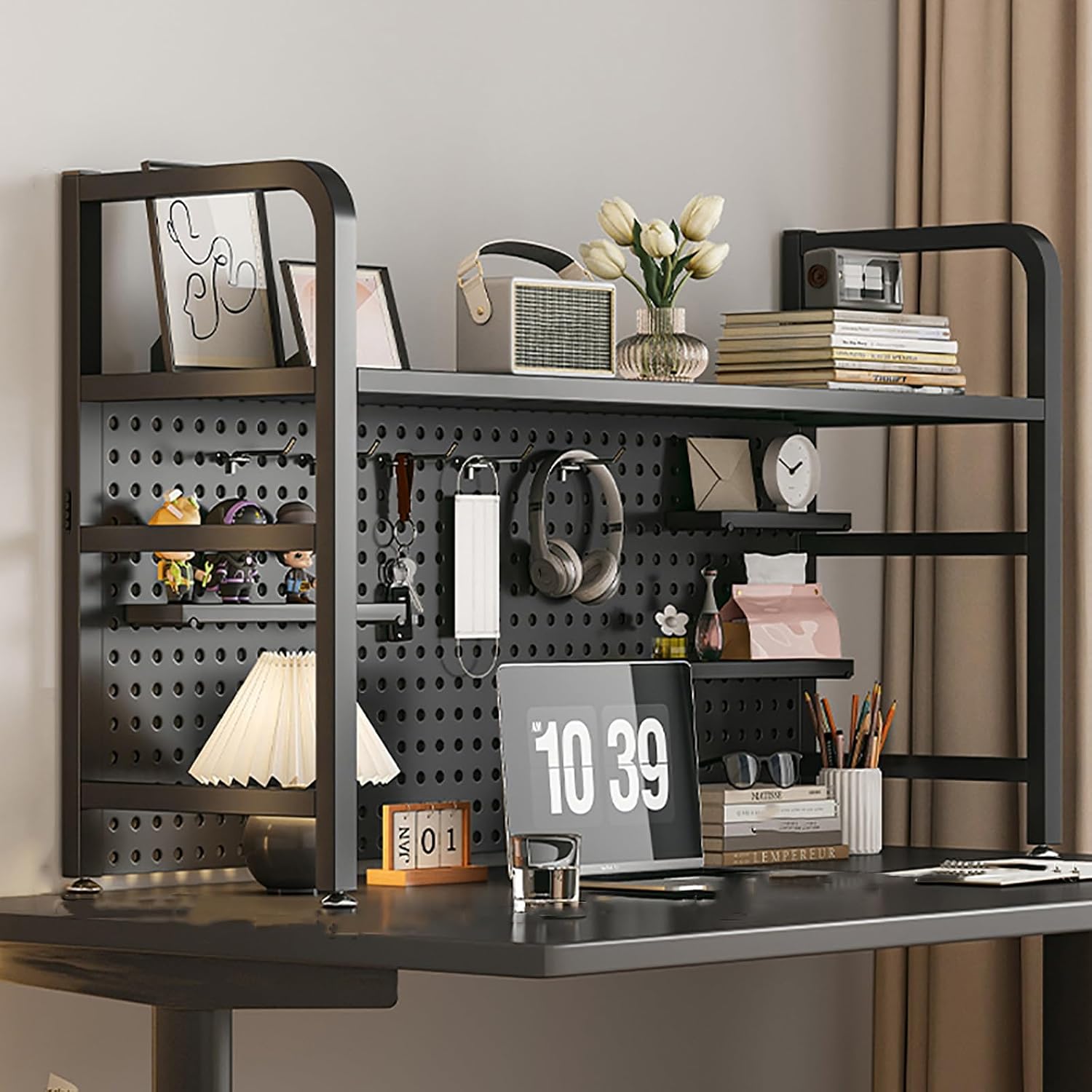 Desk Shelf Organizer, Freestanding Multipurpose Countertop Display Shelf, Desktop Display Storage Rack for Home Office Dorm,Svart-115x20x68cm