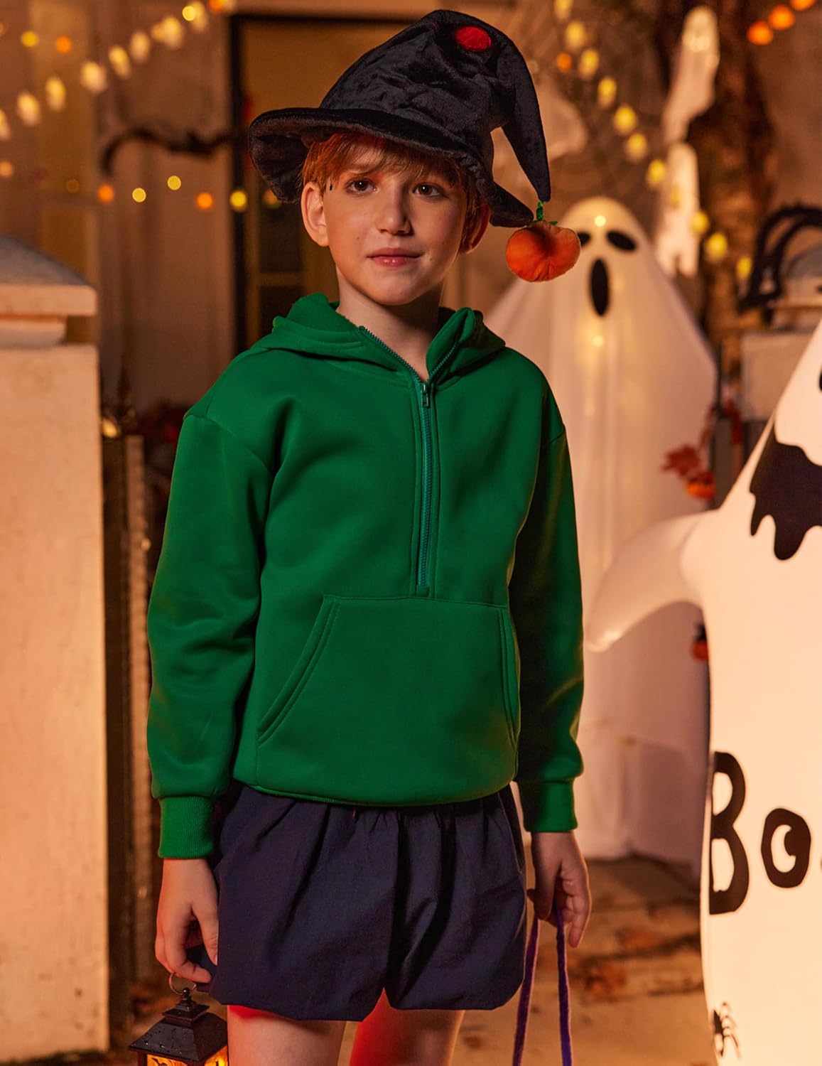 Arshiner Boy's Hooded Sweatshirts Long Sleeve Hoodies Kids Quarter Zip Pullover with Kangaroo Pocket 5-14Y - Image 2