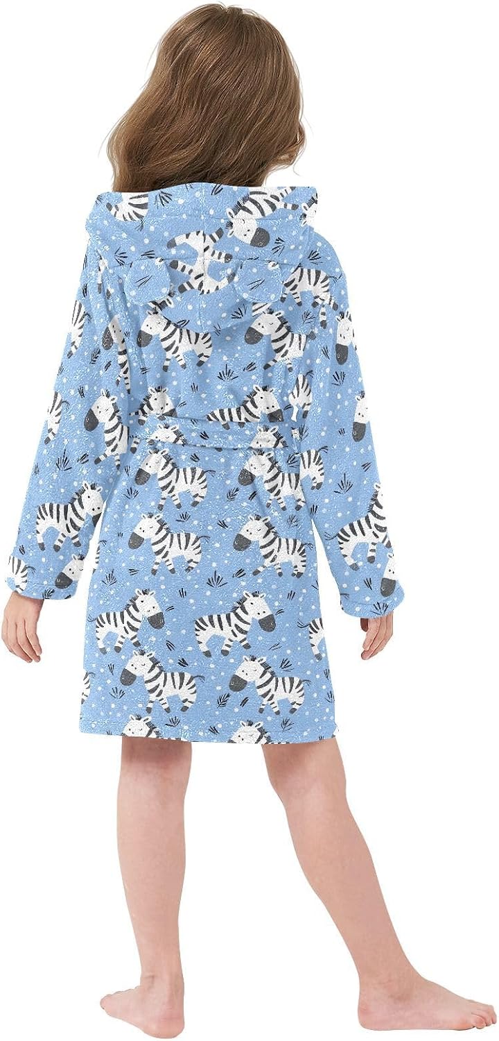 senya Zebra and Grass Dots Toddler Hooded Bathrobe Kids Soft Plush Bath Towel Robes for Boys Girls 2-12 Years