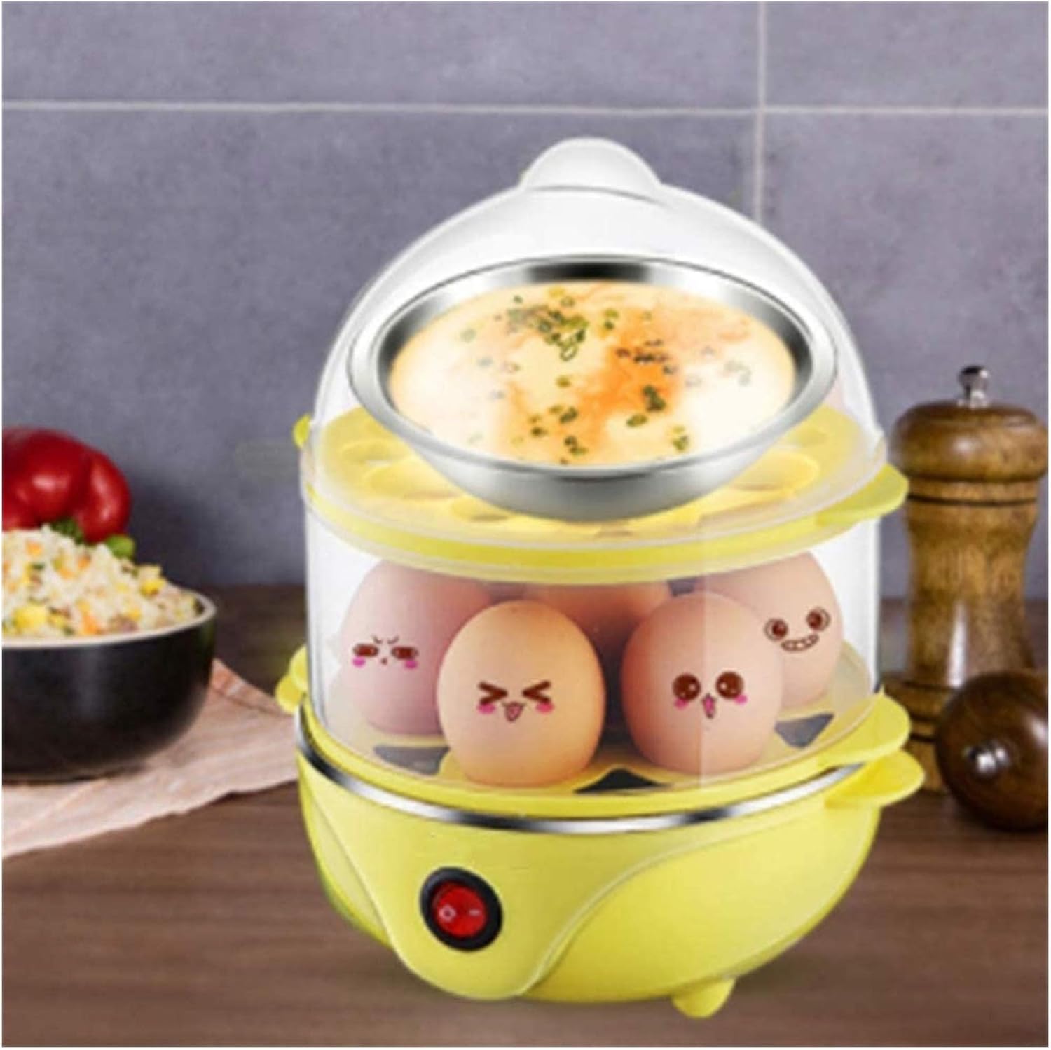 Egg Cooker 350W Rapid Electric Egg Maker Egg Steamer Egg Boiler Egg Cookers with Automatic Shut Off 7 Egg Capacity Double-Layer Lazy Egg Boiler Multifunction Heated Milk Heated Food