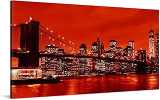 PICANOVA – Quadro Moderno – New York Manhattan Brooklyn Bridge Red 100x50cm – Stampa su Tela Incorniciata con Spessore di 2cm Altre Dimensioni Disponibili Decorazione Moderna – Collezione New York