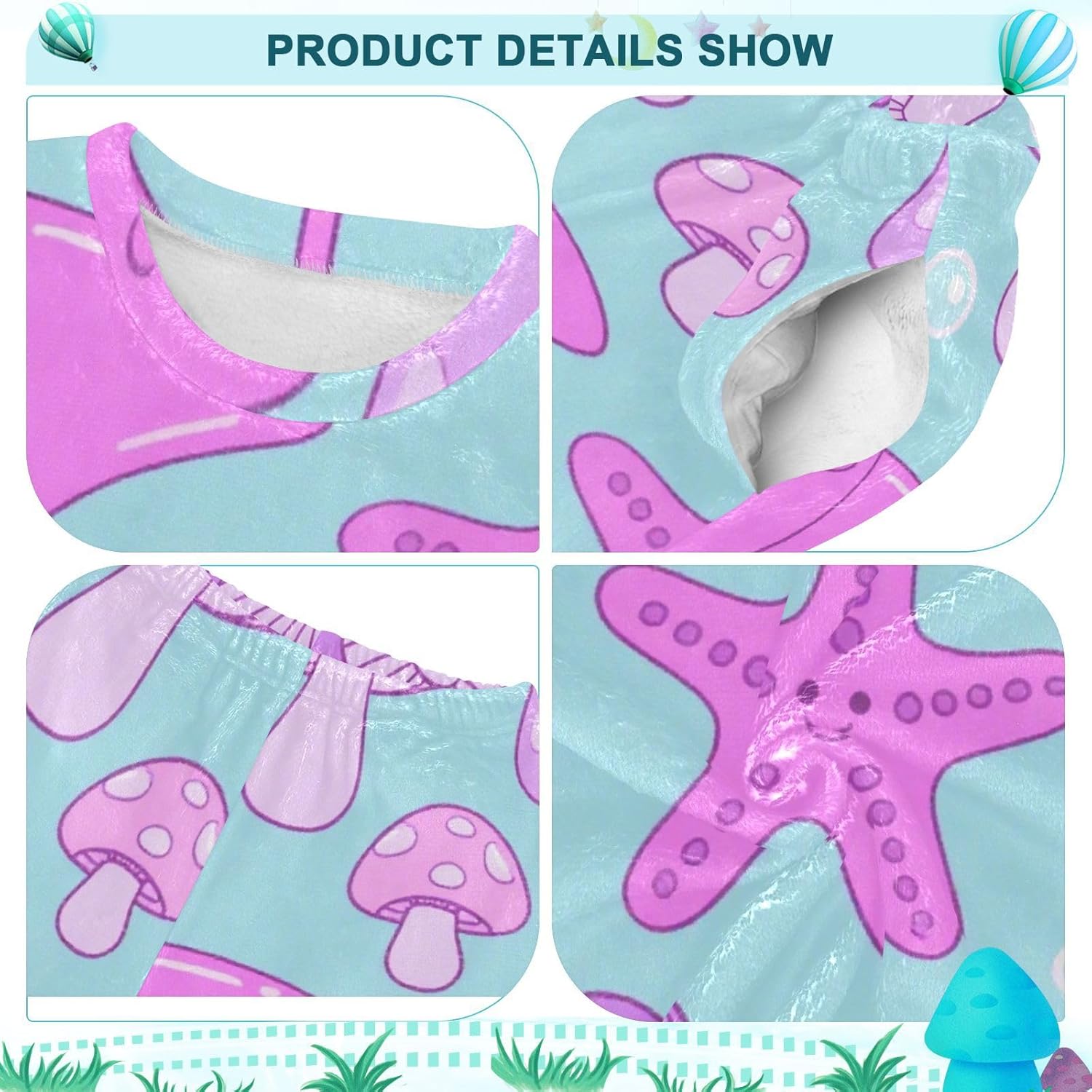 Ocean Animal Starfish Purple Pink Plush Pajama Set 2 PCS Pjs Set Sleepwear Long Sleeve Top with Bottom pijamas para