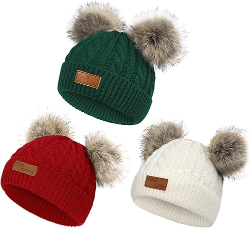 Century Star Gorros de bebé para niña, gorro de invierno para niñas y niños, gorro de punto cálido para bebés y niños pequeños con pompón