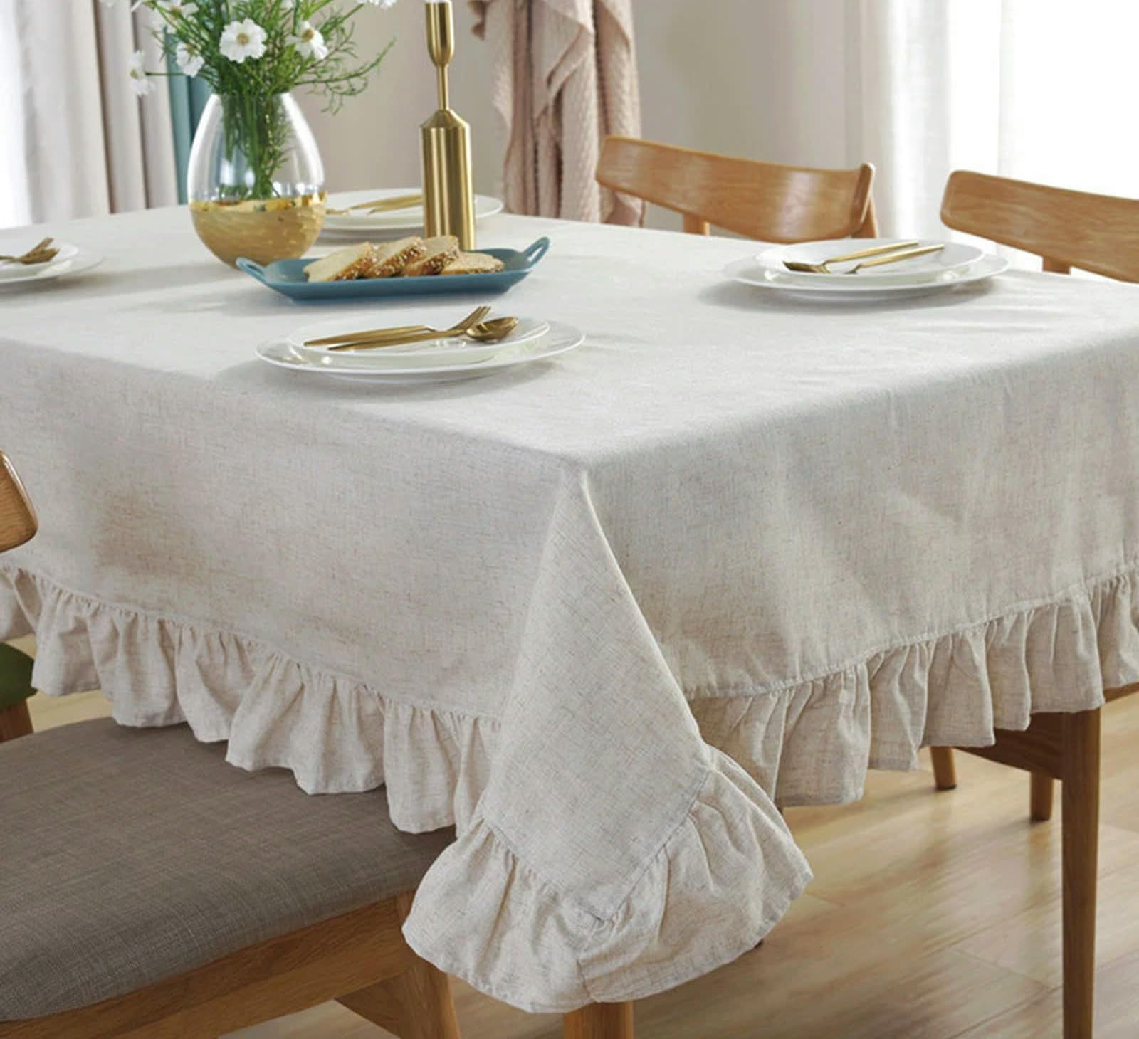 Nappe de table lotus en coton et lin couleur unie pour salle à manger