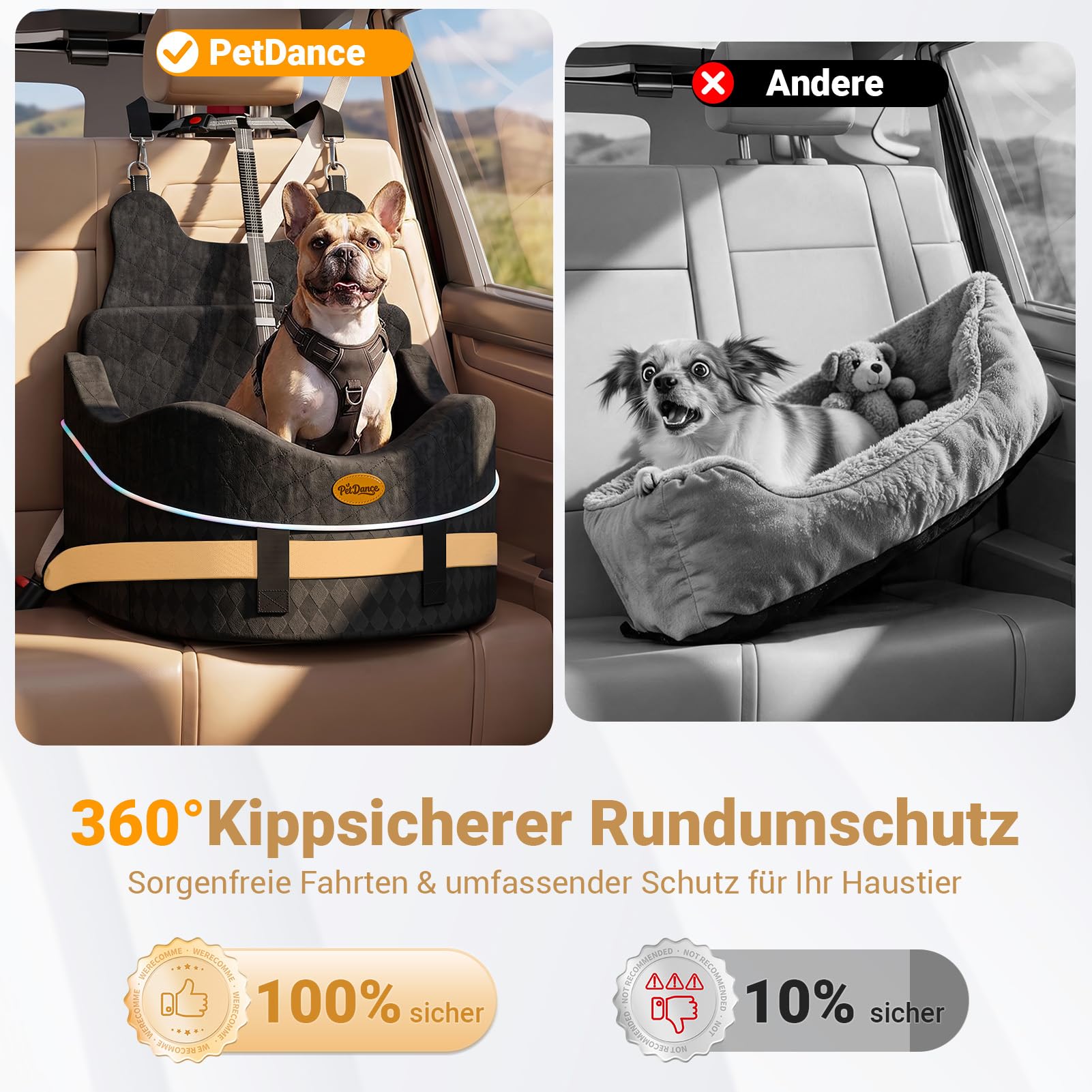 【Extra geräumiger & gemütlicher】 Hundeautositz für mittlere & kleine Hunde